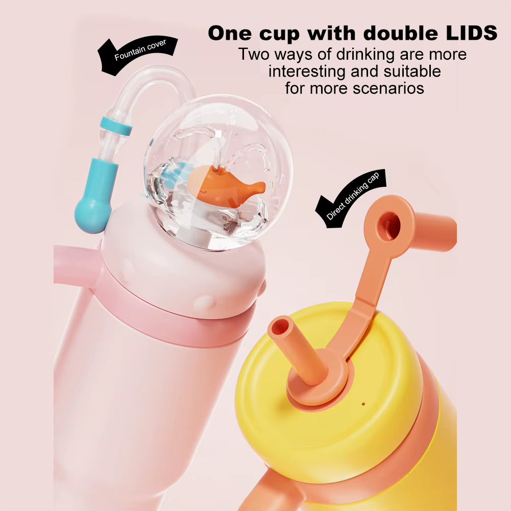 710ML Stainless Steel Whale Fountain Tumbler with Handle Leak Proof Whale Squirt Drinking Cup Water Bottle with Straw Creative G