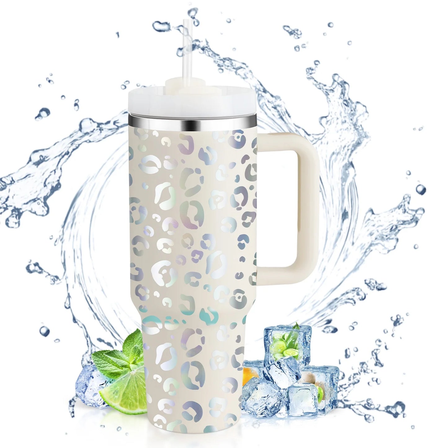 40 Oz Tumbler with Handle and Straw, Travel Mug for Car, 2-In-1 Lid Stainless Steel Tumblers
