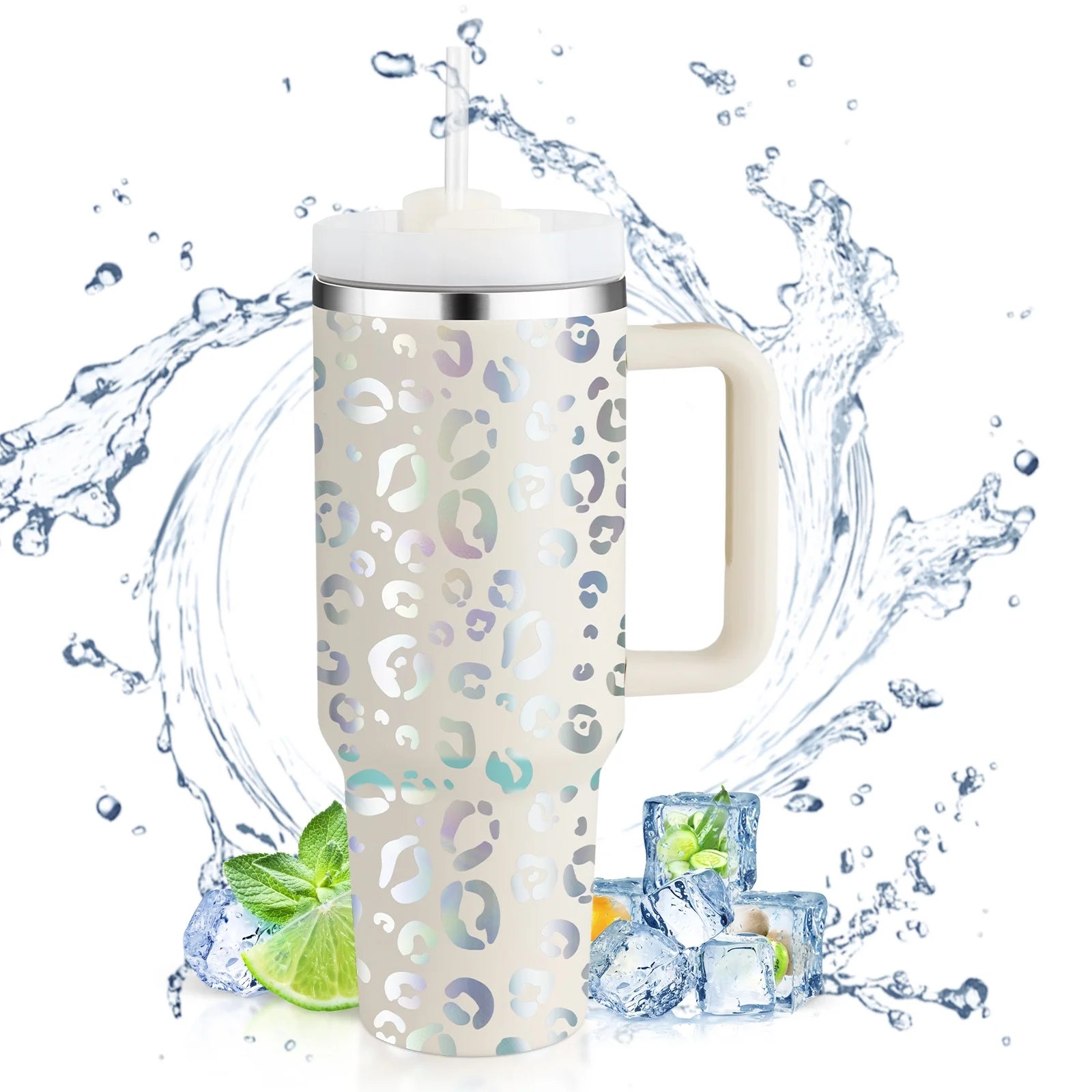 40 Oz Tumbler with Handle and Straw, Travel Mug for Car, 2-In-1 Lid Stainless Steel Tumblers