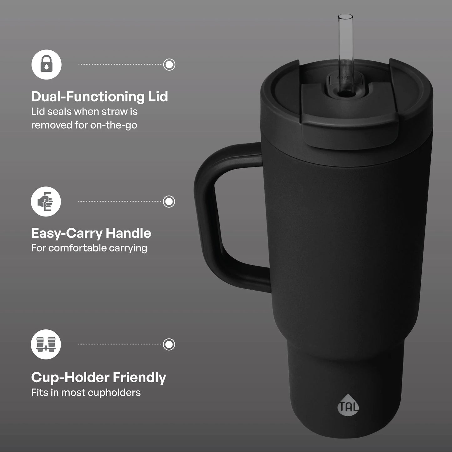 40Oz Stainless Steel Hudson Tumbler with Straw, Black