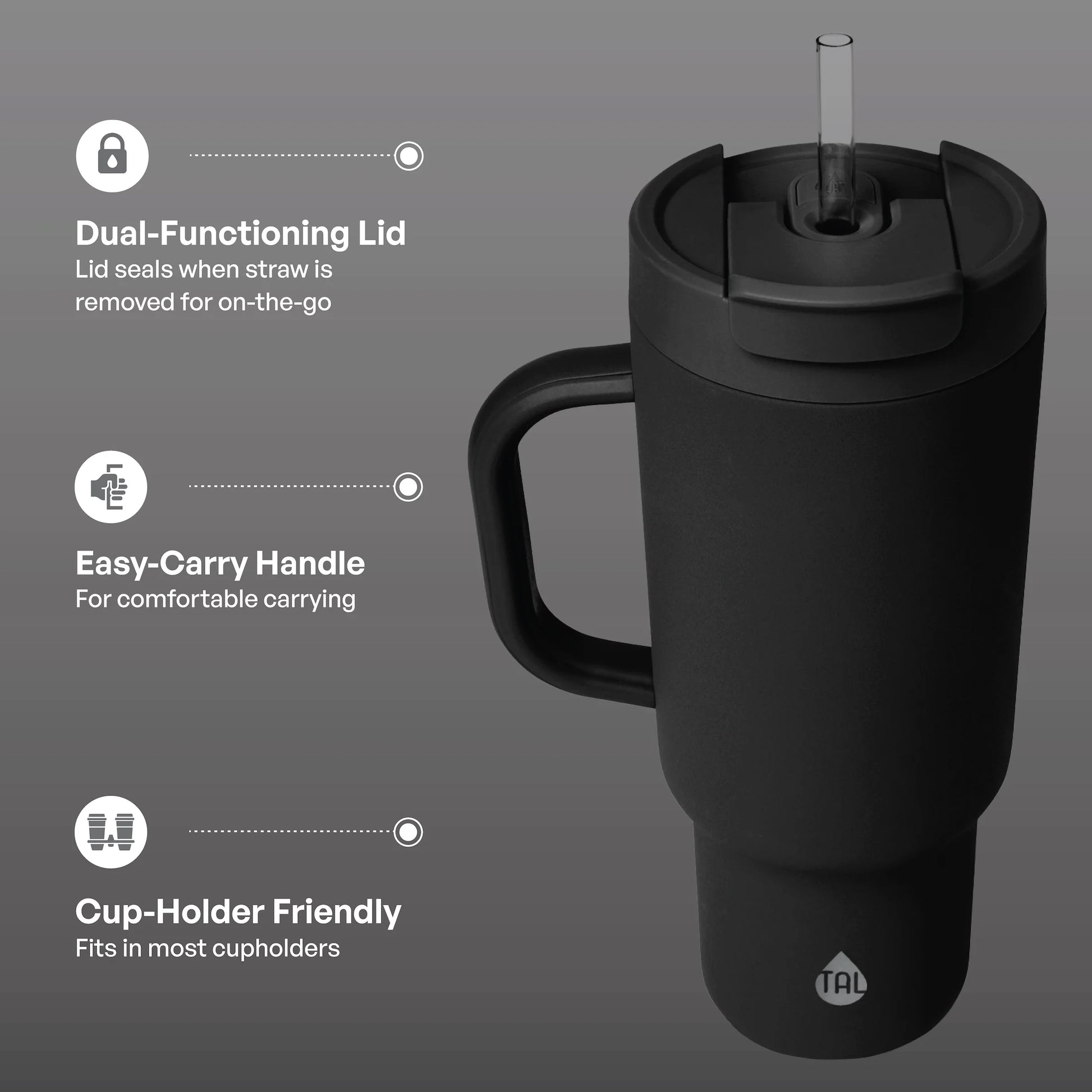 40Oz Stainless Steel Hudson Tumbler with Straw, Black