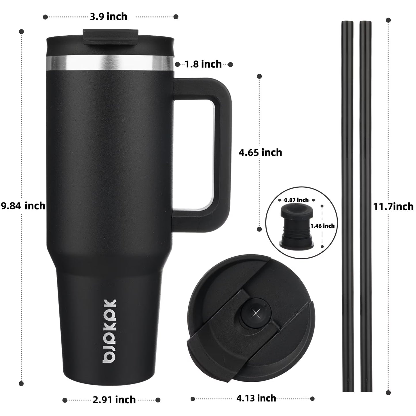 40 Oz Tumbler with Handle Insulated Tumblers with Lid and Straw Stainless Steel Thermal Cup,Black