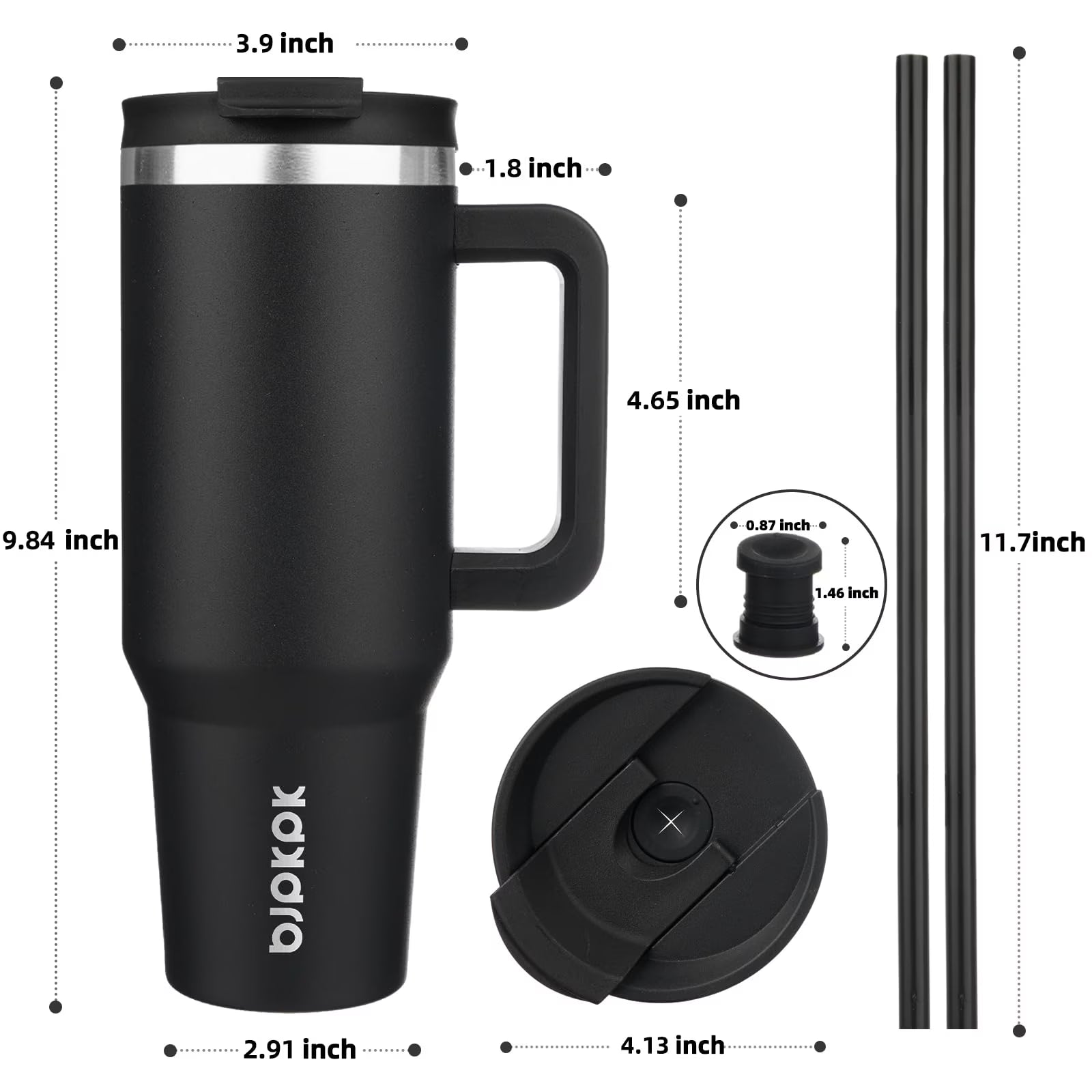 40 Oz Tumbler with Handle Insulated Tumblers with Lid and Straw Stainless Steel Thermal Cup,Black