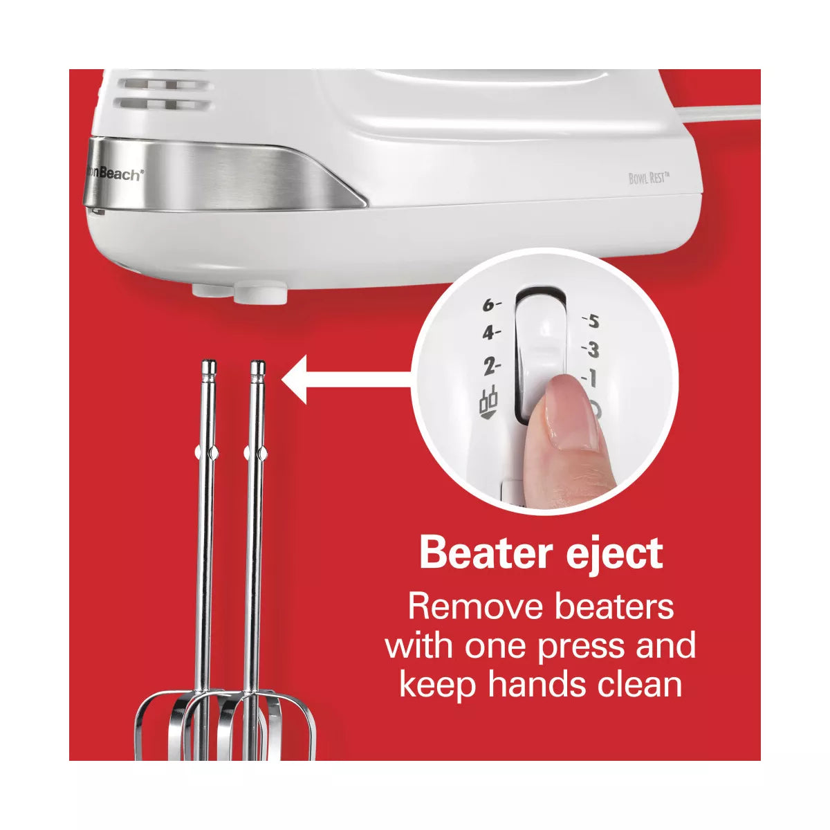 Hamilton Beach 6 Speed Hand Mixer Snap-On Case White 62629: Handheld Mixer for Kitchen, 275W, Dishwasher-Safe Parts