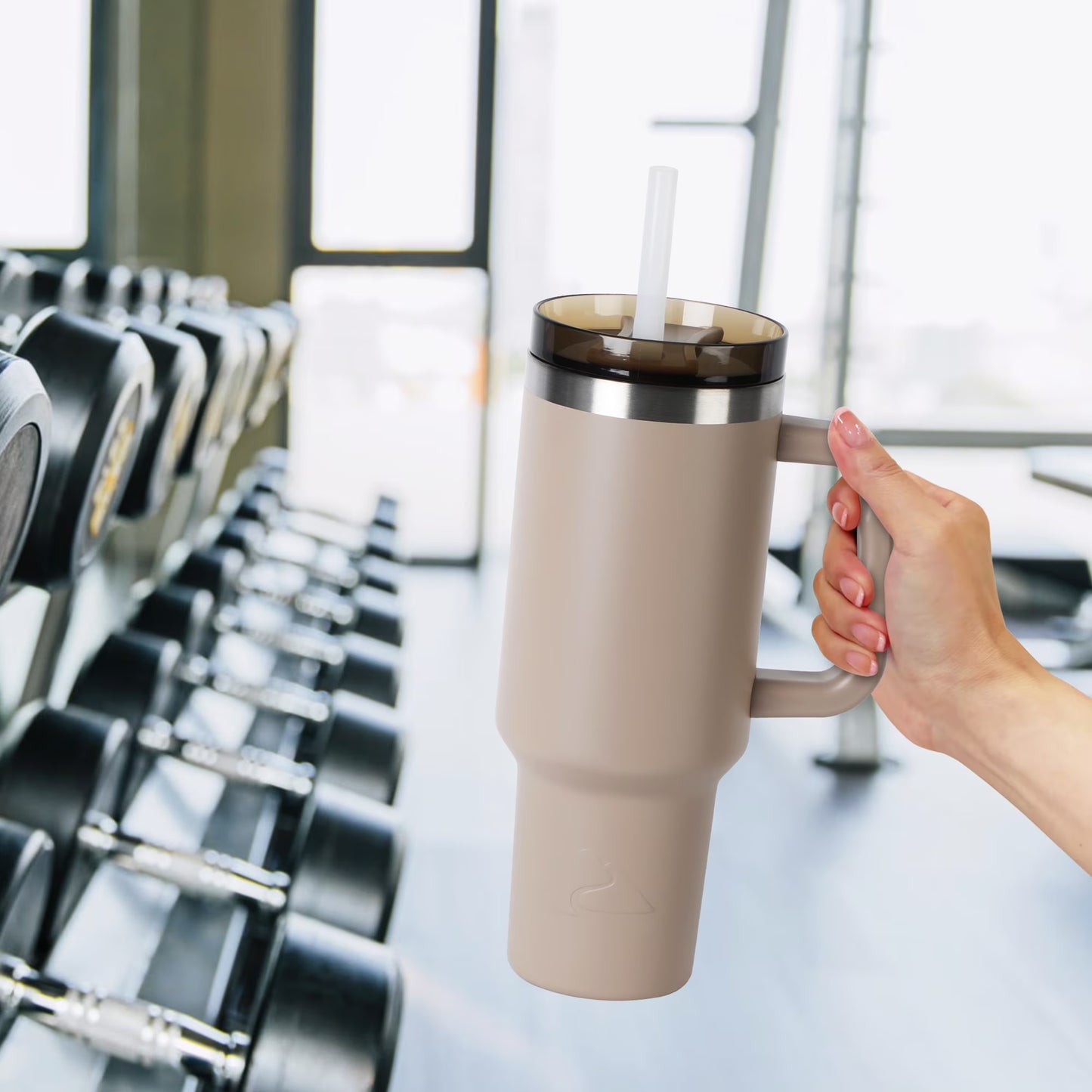 40 Oz Stainless Steel Insulated Tumbler with Handle, Tan