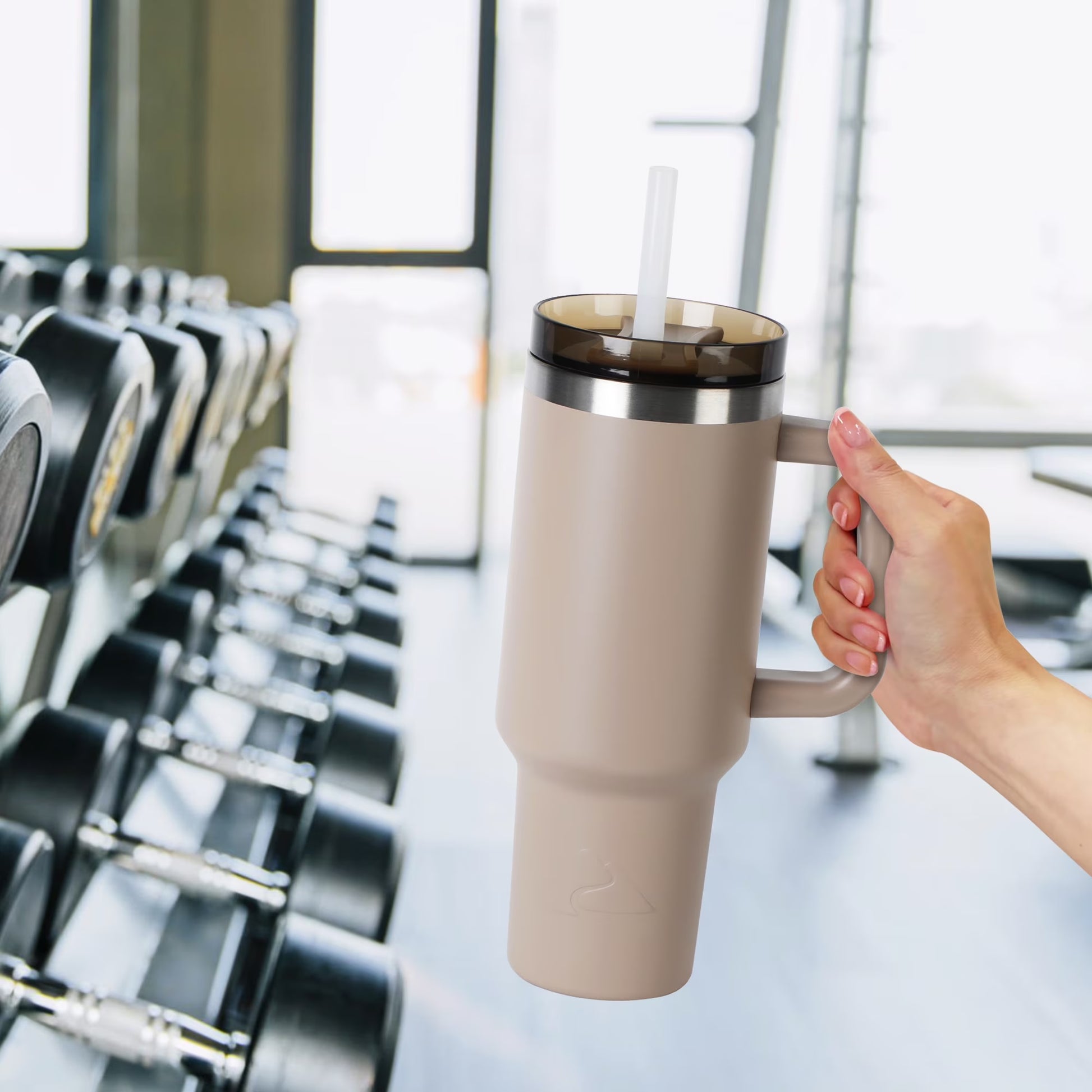 40 Oz Stainless Steel Insulated Tumbler with Handle, Tan