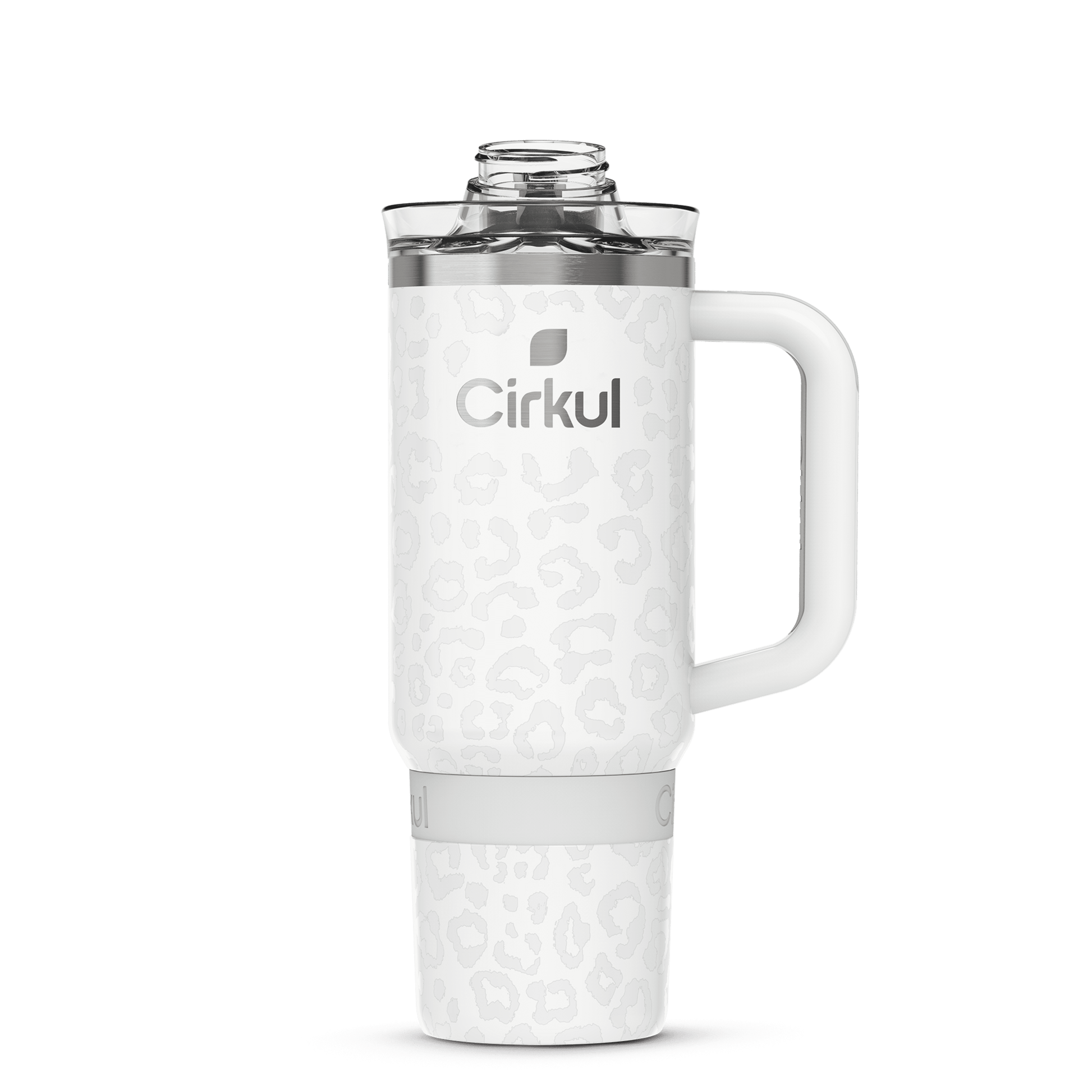 30Oz Travel Strawsip Double-Wall Insulated Stainless Steel Tumbler with Handle, Cream Leopard (White Leopard)
