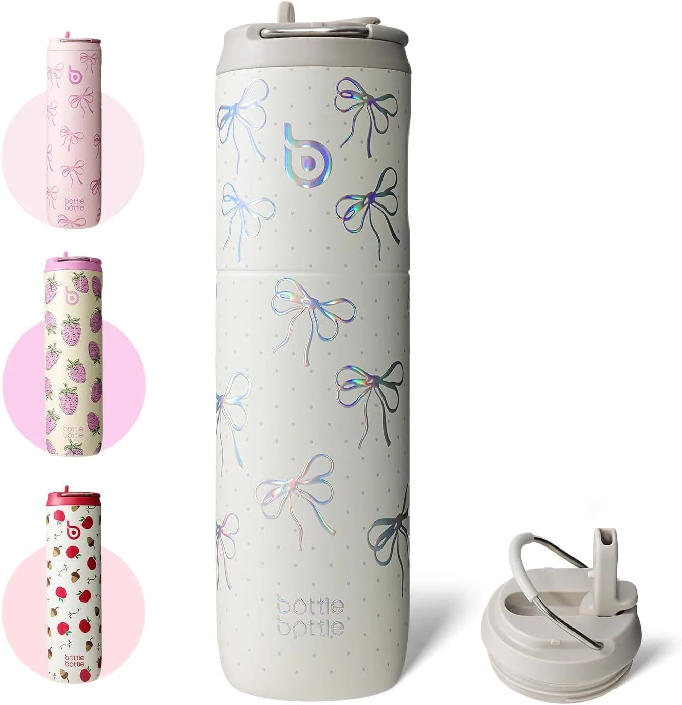 Insulated Water Bottle 24Oz with Straw Lid and Handle for Sports Travel Gym Stainless Steel Water Bottles Double-Wall Vacuum Metal Leak Proof Bpa-Free (Bling Bow)