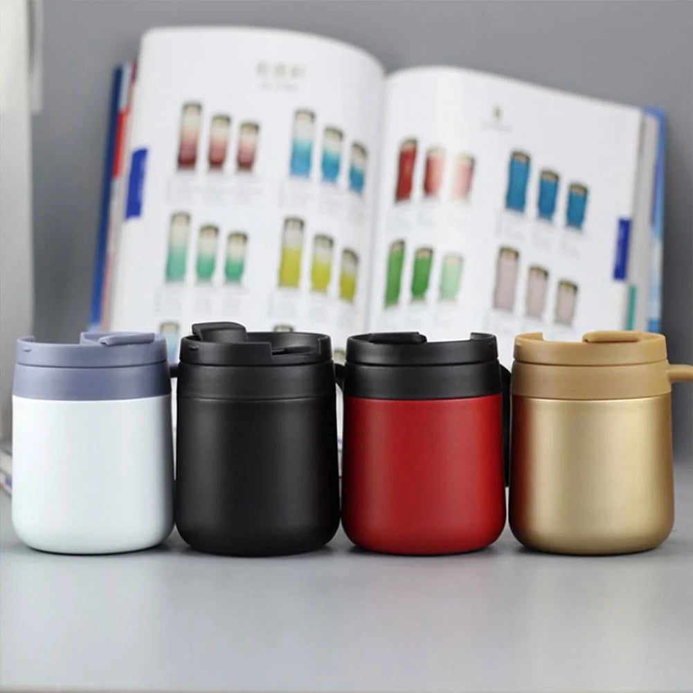 12 OZ Coffee Travel Mug Cup Stainless Steel Insulated Tumbler Handle Splash Proof Lid Straw Opening Double Wall Vacuum for Hot Cold Drinks, Ice, Tea, Camping