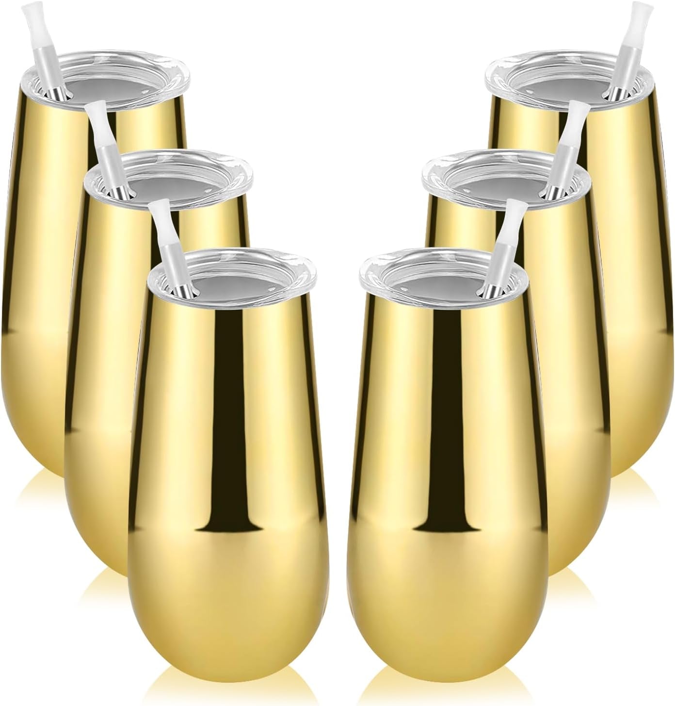 6 Pack Stemless Champagne Tumblers, 6Oz Insulated Stainless Steel Flute Glass for Wedding, Christmas Party, Bride Shower - Gold