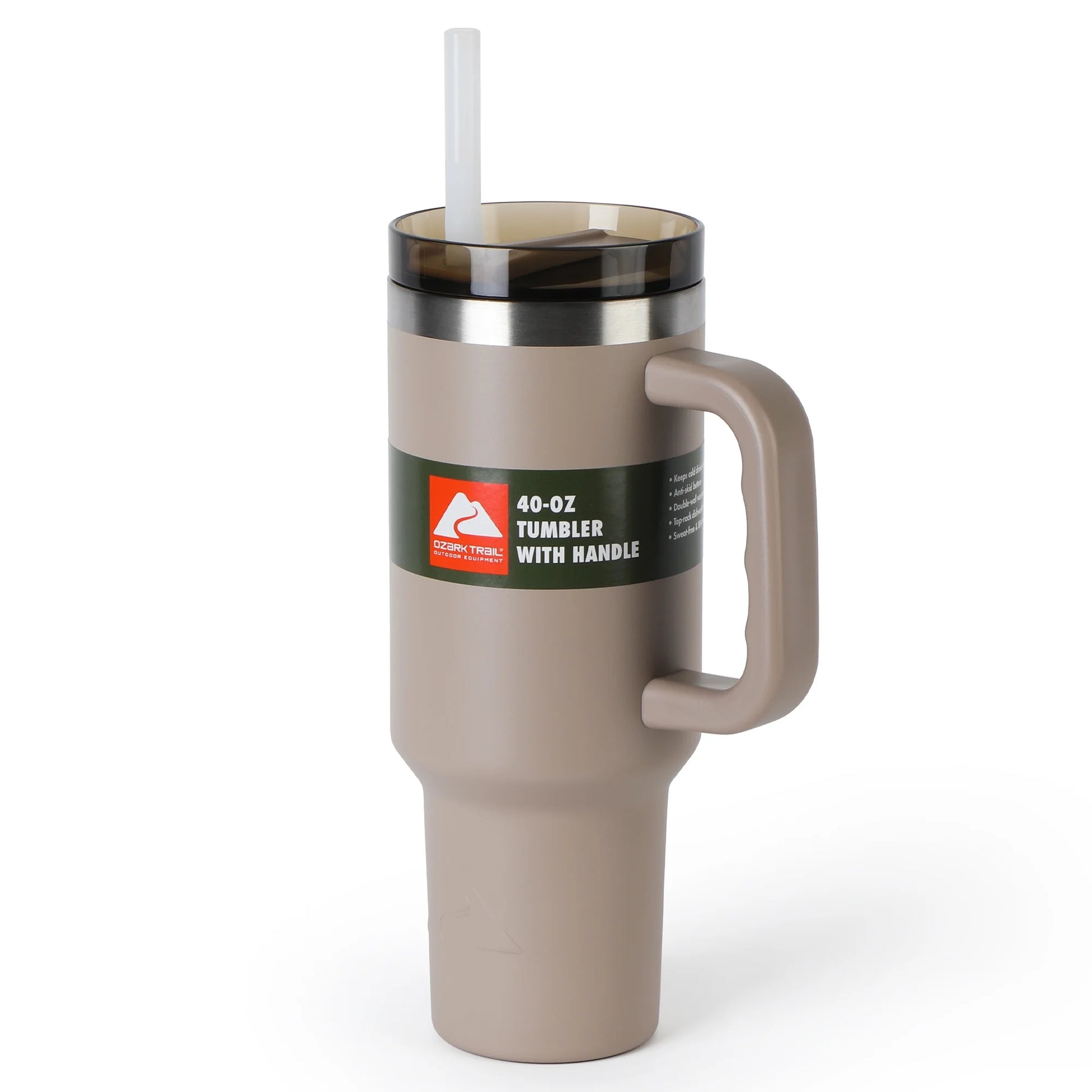 40 Oz Stainless Steel Insulated Tumbler with Handle, Tan