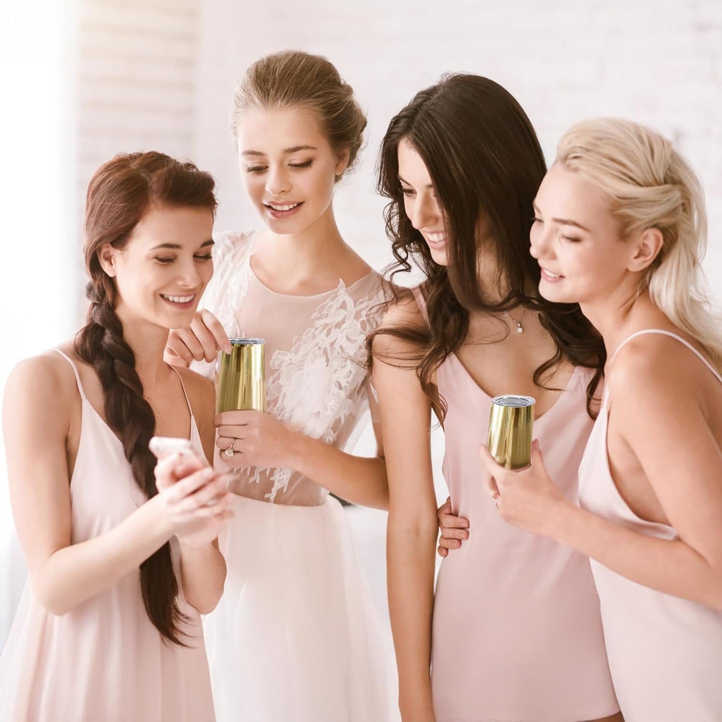 6 Pack Stemless Champagne Tumblers, 6Oz Insulated Stainless Steel Flute Glass for Wedding, Christmas Party, Bride Shower - Gold