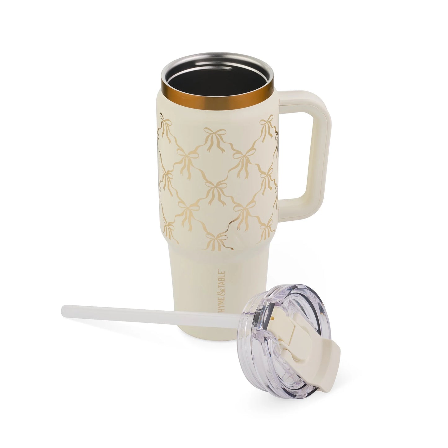 32Oz Stainless Steel Luna Tumbler with Handle and Dual Straw Lid, Cream Bow