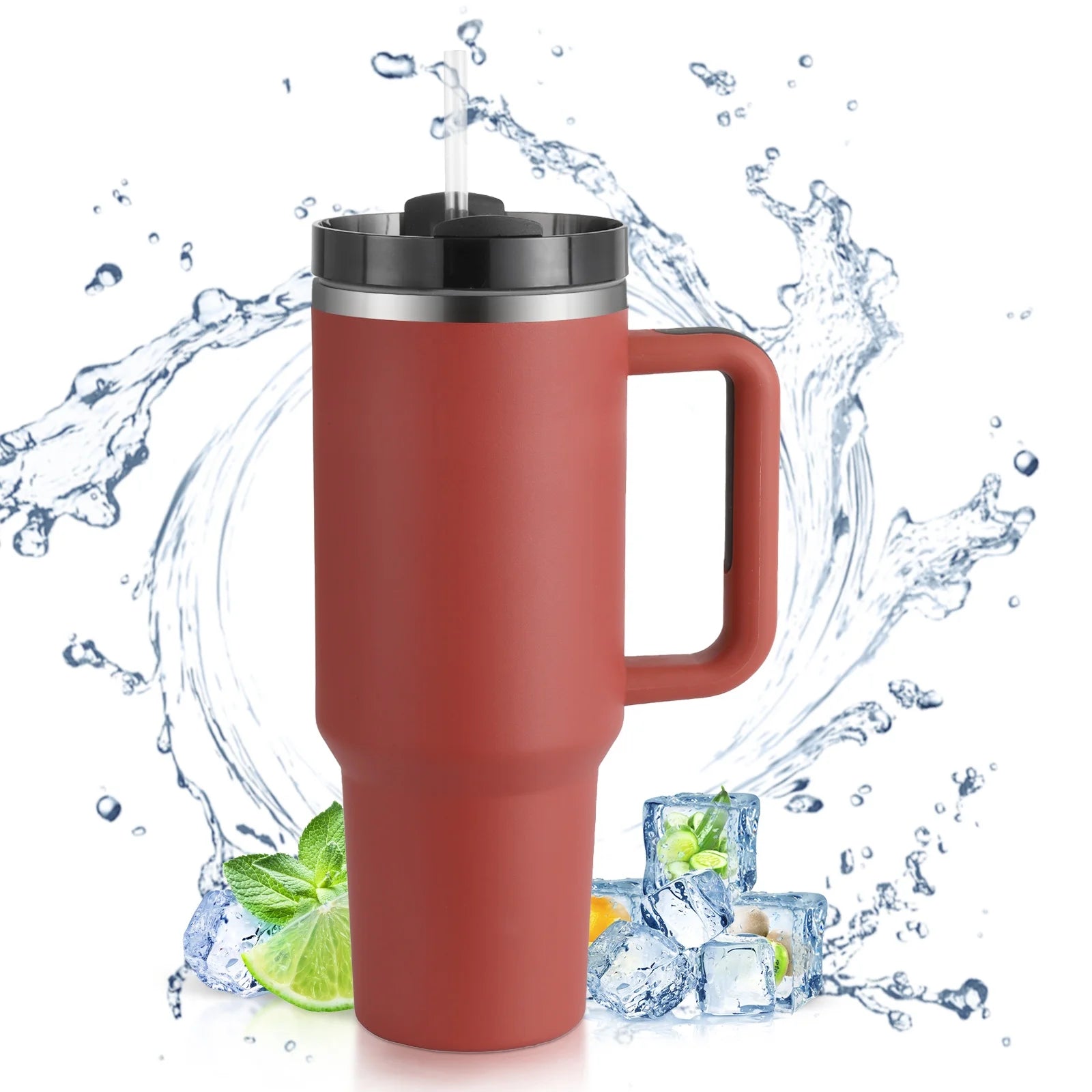40 Oz Tumbler with Handle and Straw, Travel Mug for Car, 2-In-1 Lid Stainless Steel Tumblers