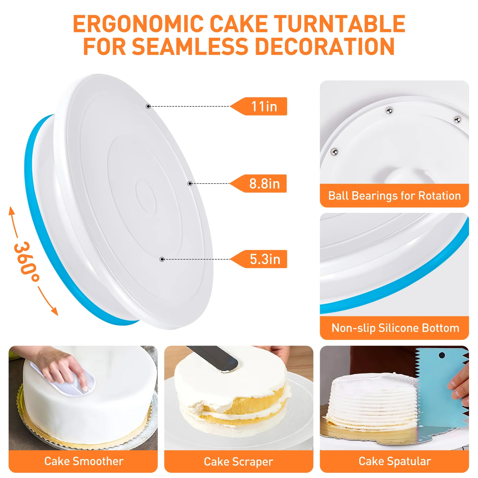 352 Pcs Decorating Supplies Kit , Cake Decorating Kit with 48 Numbered Piping and 6 Korean Tips, Cupcake Decorating Kit with 100 Icing Bags ,Cake Baking Supplies with Non-Slip Rotating Turntable