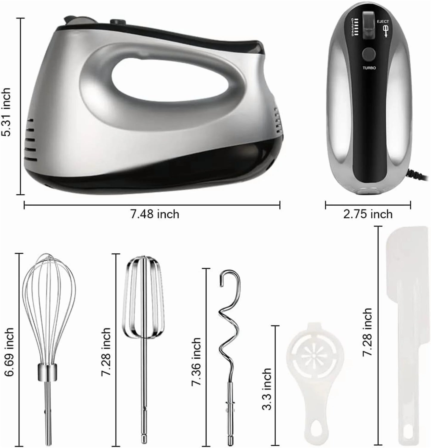 Electric Hand Mixer,300W Electric Egg Beater Hand Mixer Milk Frother Cream Foam Maker Whisk,With 5 Speeds & 6 Stainless Steel Attachments Perfect for Baking & Whisking