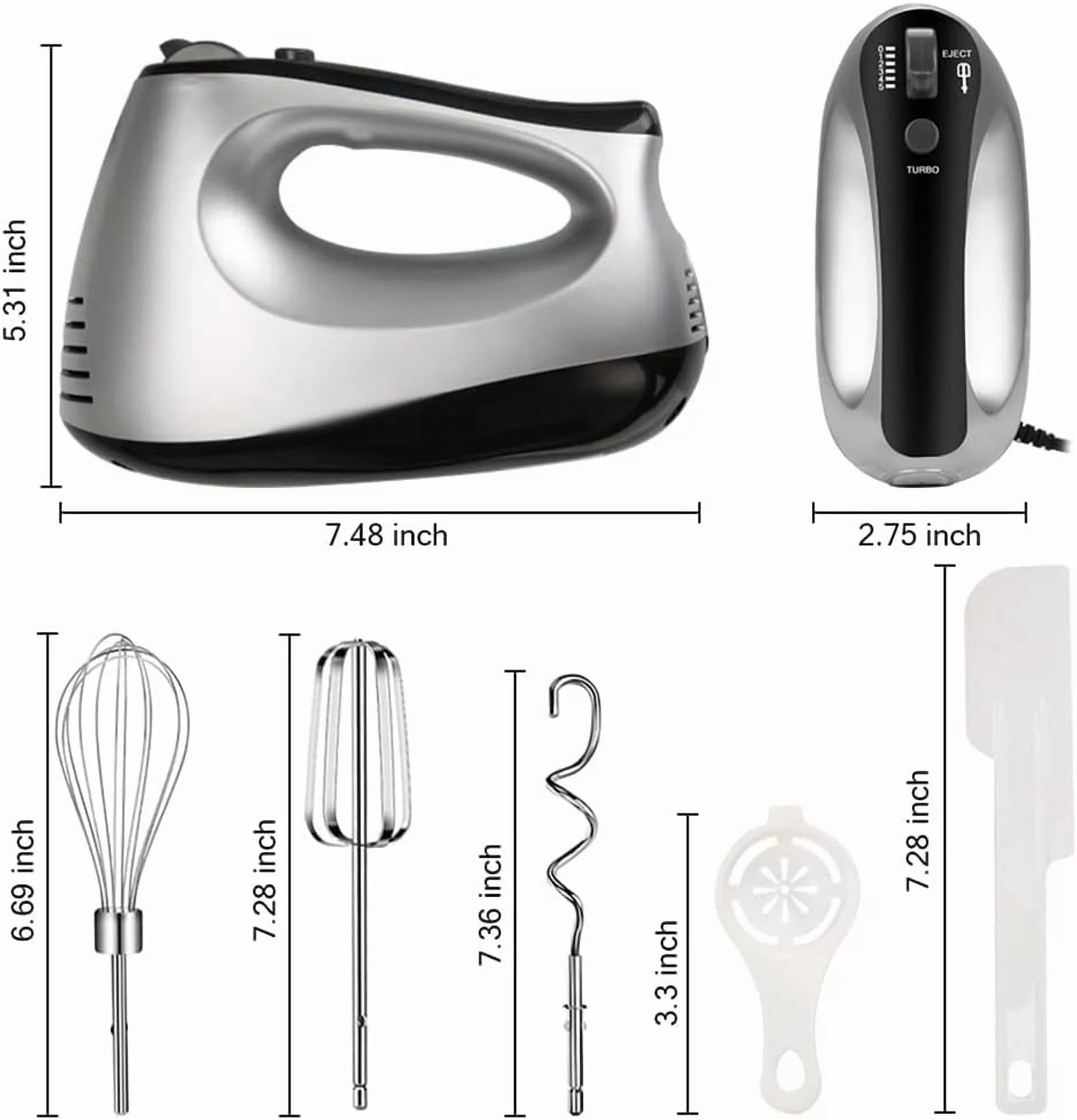 Electric Hand Mixer,300W Electric Egg Beater Hand Mixer Milk Frother Cream Foam Maker Whisk,With 5 Speeds & 6 Stainless Steel Attachments Perfect for Baking & Whisking