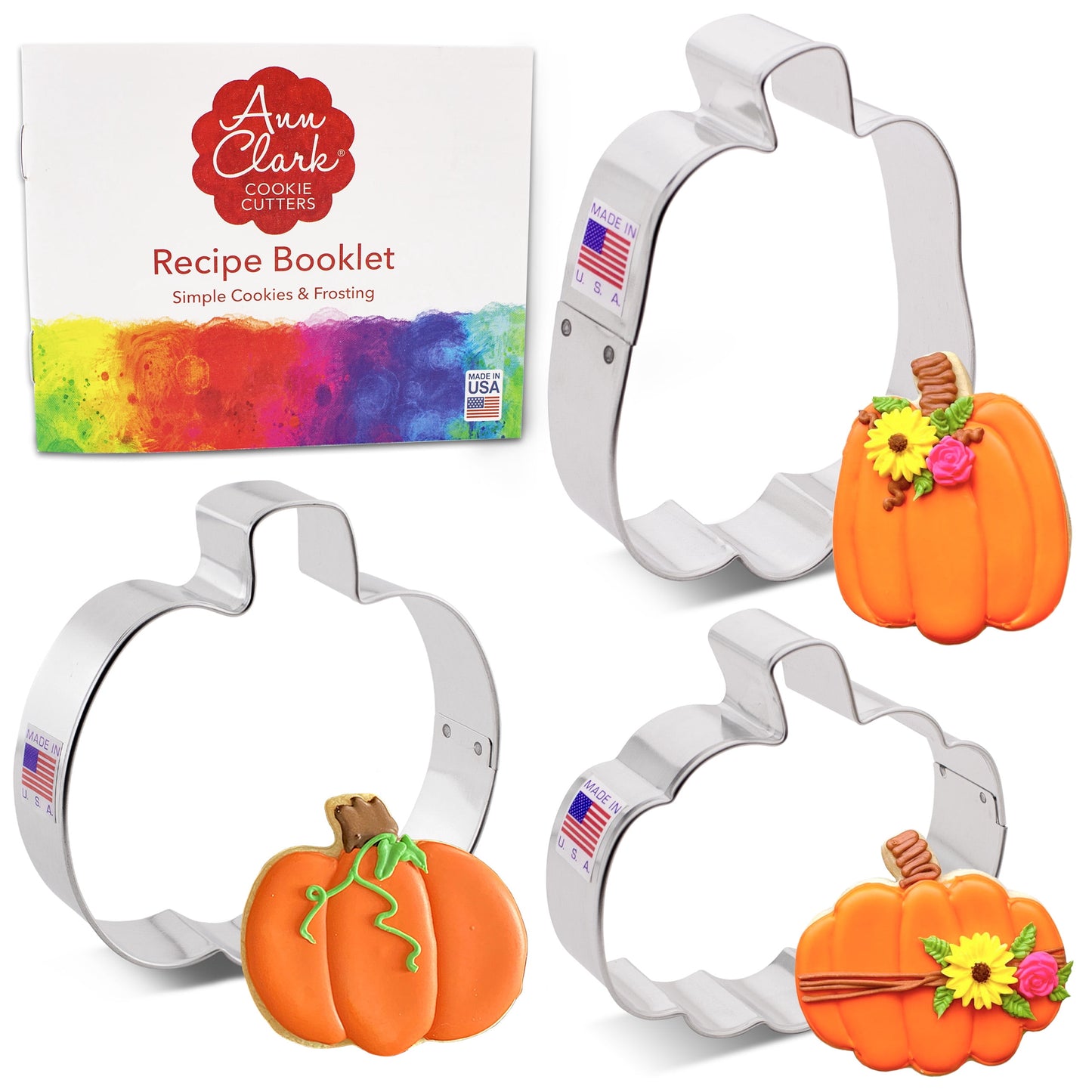 Thanksgiving Pumpkins Cookie Cutter Set, 3-Piece, Made in USA by