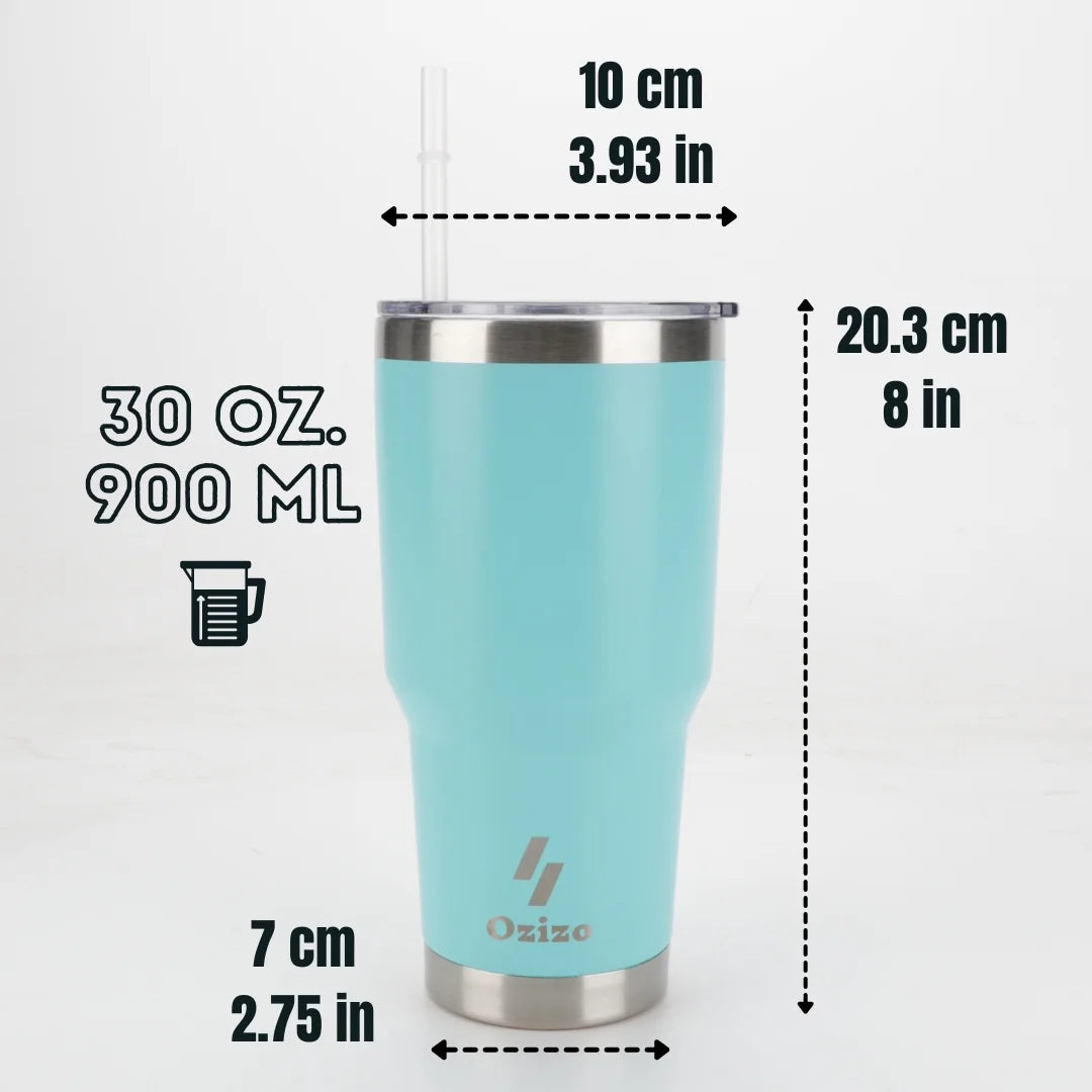 30Oz Cup with Handle - 30 Ounce Tumbler with Handle - Tumbler with Straw 30 Oz - Insulated Hot and Cold - Cyan Blue Insulated Tumbler - Toddler Insulated Cup - Insulated Straw Cup