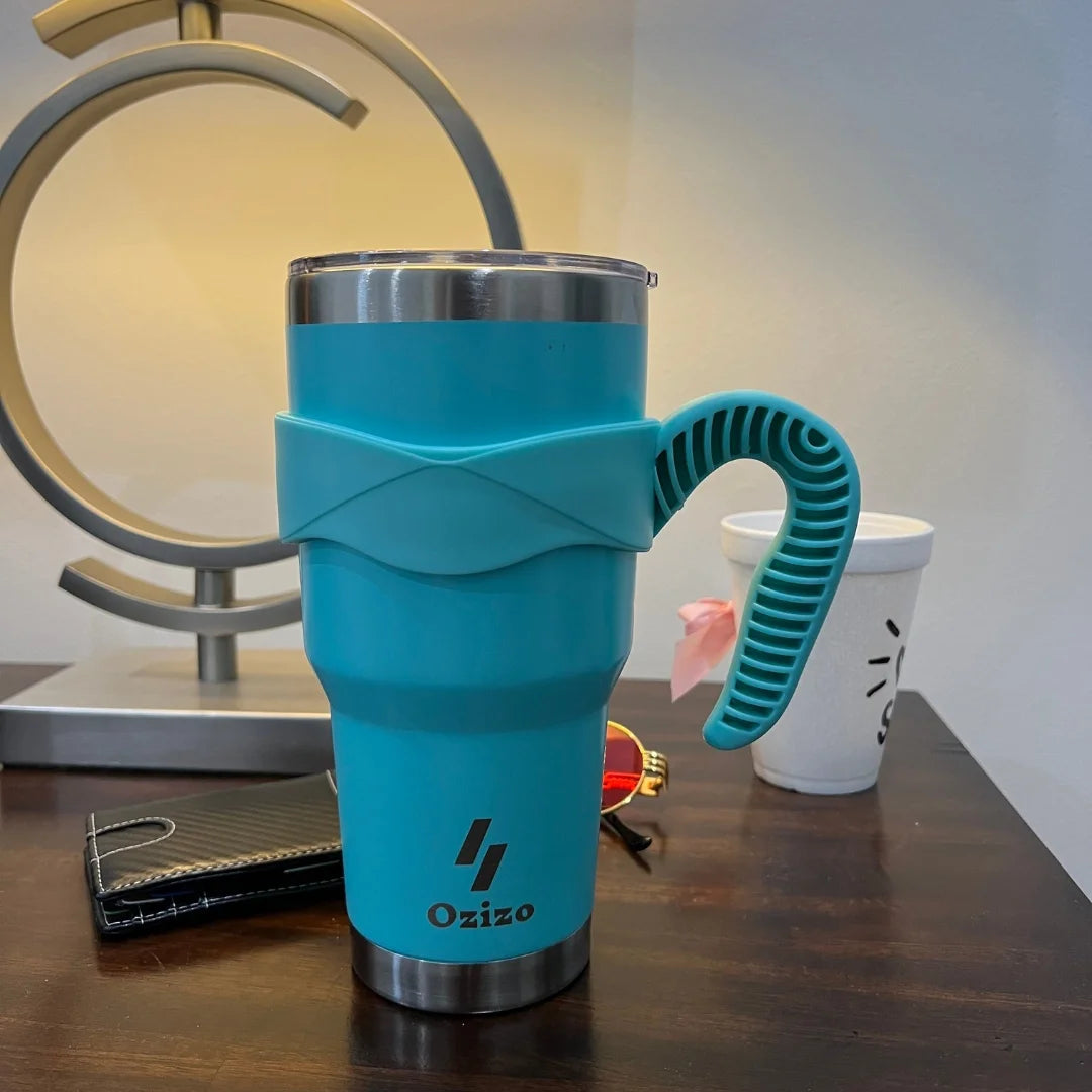 30Oz Cup with Handle - 30 Ounce Tumbler with Handle - Tumbler with Straw 30 Oz - Insulated Hot and Cold - Cyan Blue Insulated Tumbler - Toddler Insulated Cup - Insulated Straw Cup