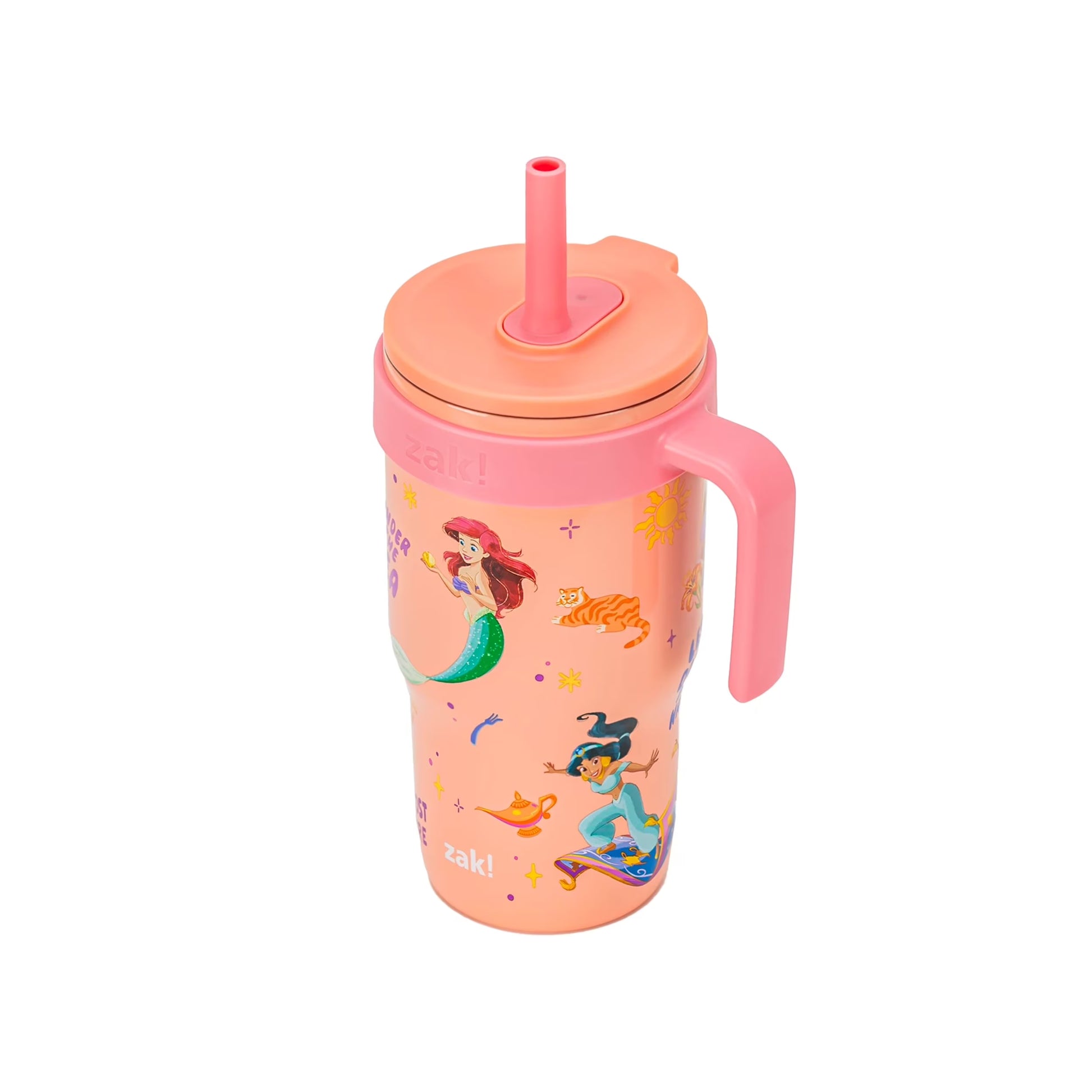 18Oz Princess Kids Straw Handle Tumbler, Stainless Steel Vacuum Insulated Cruiser Tumbler with Silicone Straw Utilizing Leak-Proof Valve, Travel Straw Tumbler with Handle