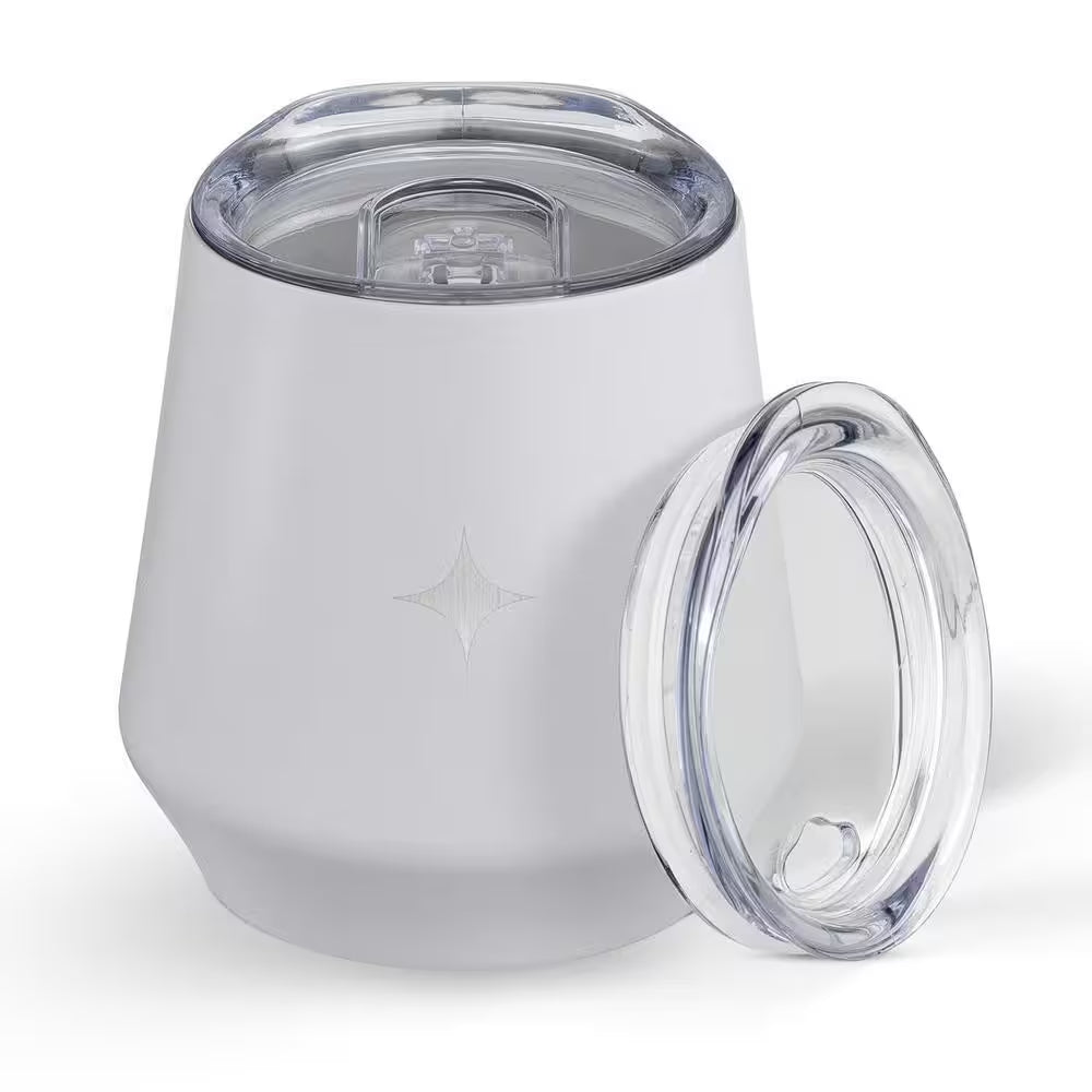 12 Oz. White Stainless Steel Vacuum Insulated Stemless Wine Tumbler with Lid