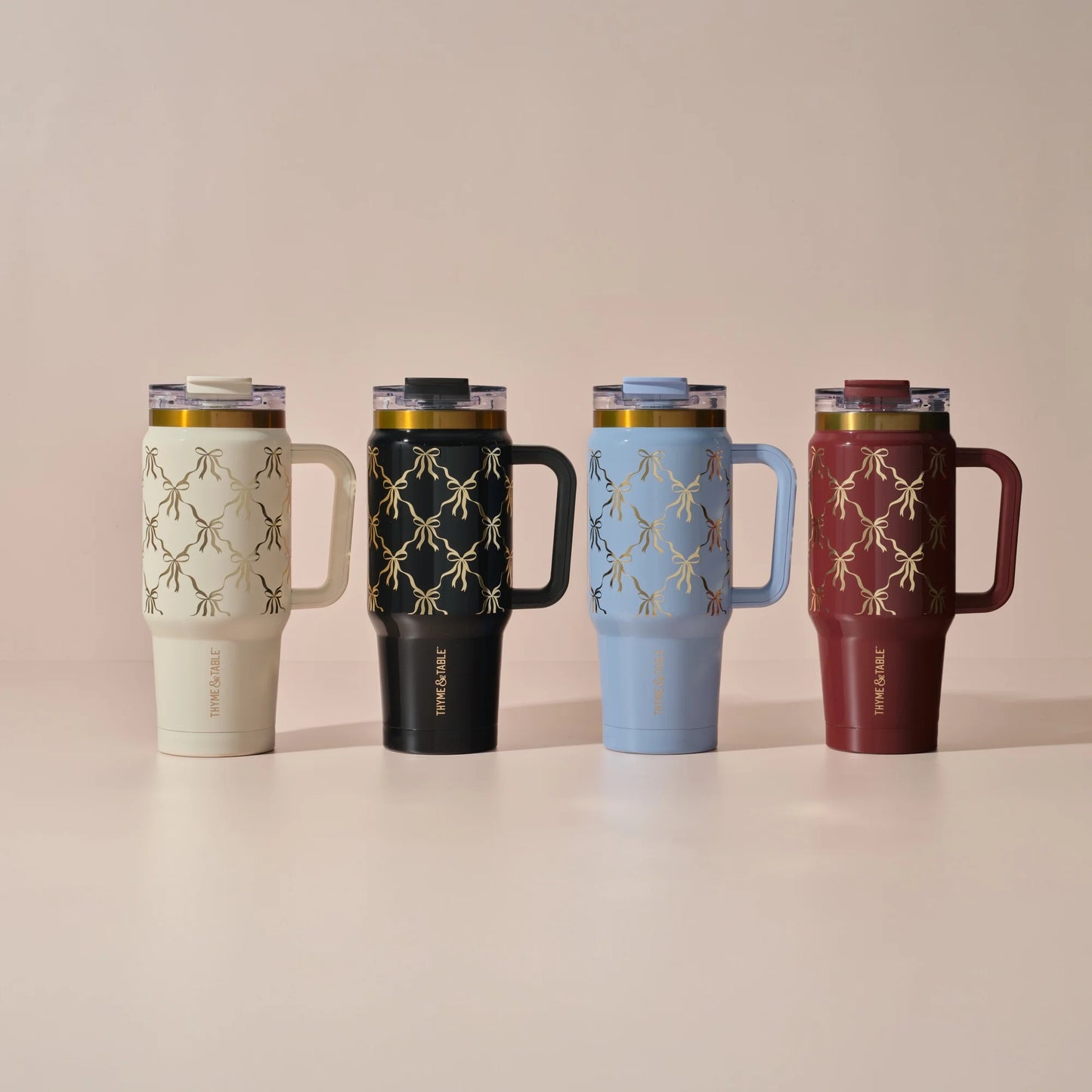32Oz Stainless Steel Luna Tumbler with Handle and Dual Straw Lid, Cream Bow