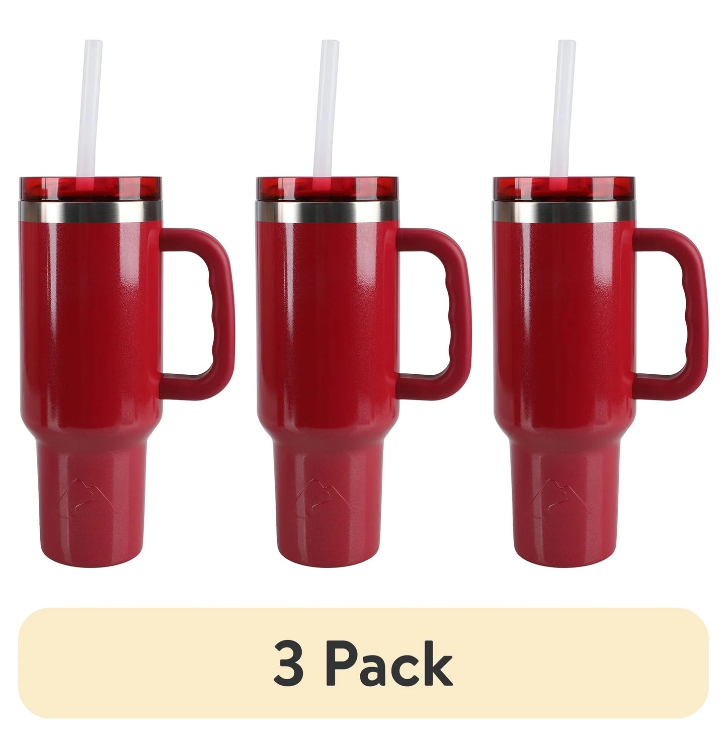 (3 Pack)  40 Oz Insulated Tumbler with Straw Lid, Red Shimmer