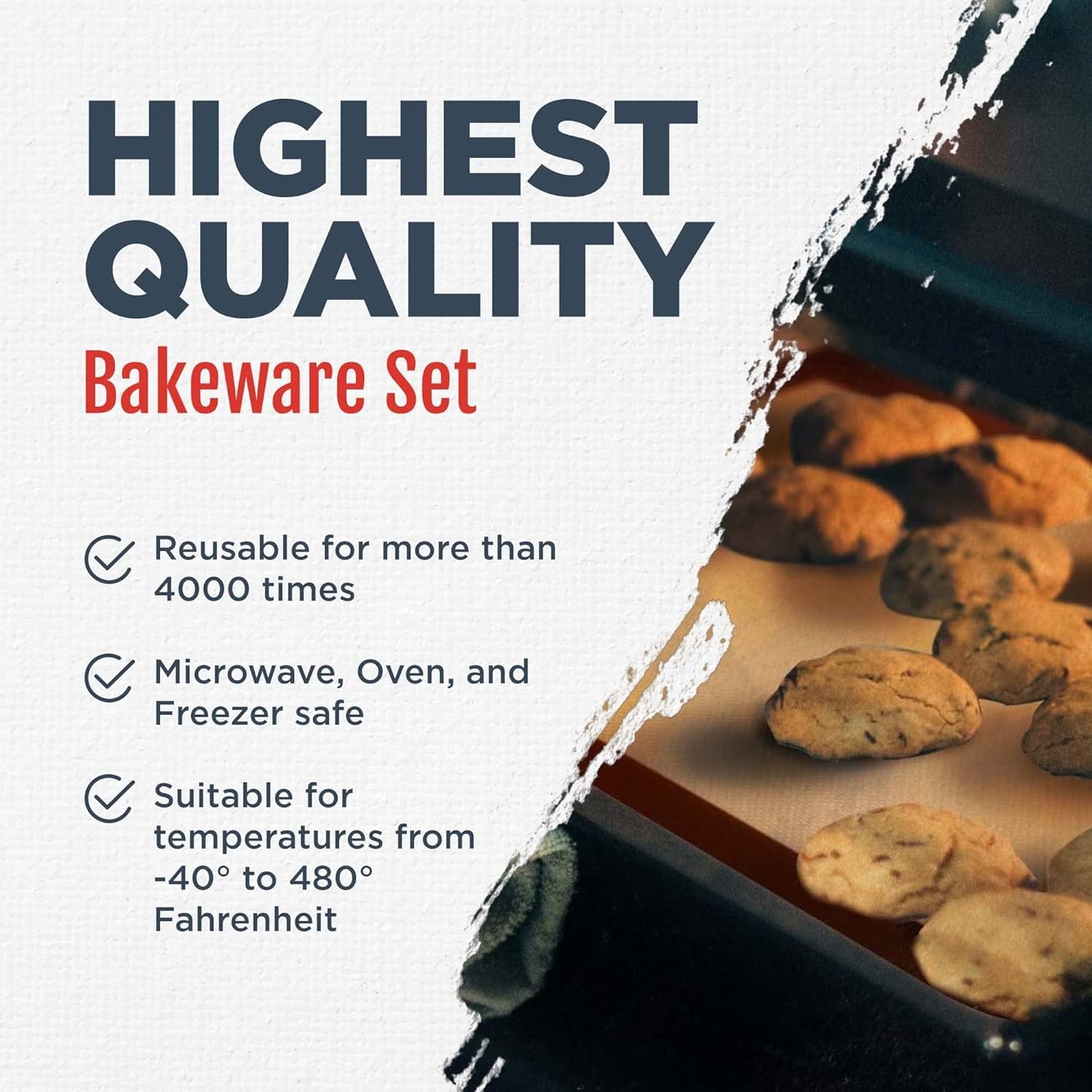 Non-Stick Silicone Baking Mats Set of 3-2 Half Sheets and 1 Quarter Sheet - Reusable Baking Sheet and Macaron Mat - Silicone Baking Mat for Cookie Sheet