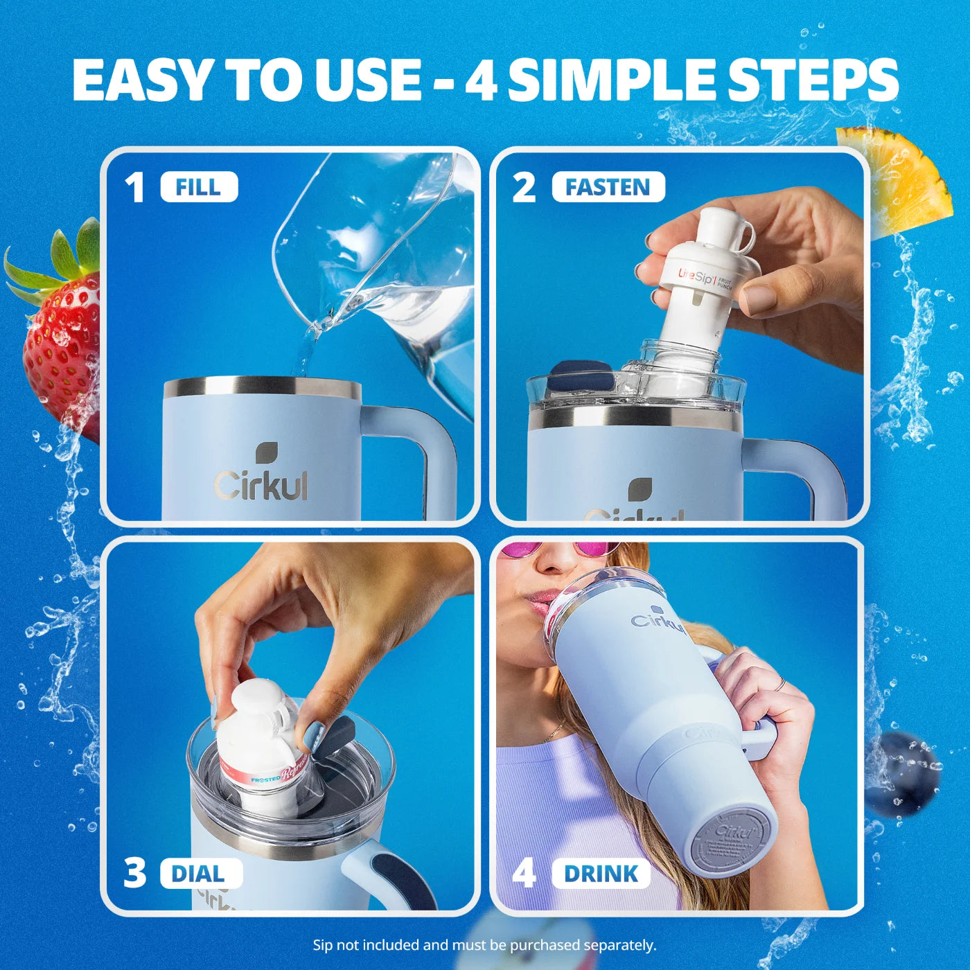 40Oz All-Day Strawsip Double-Wall Insulated Stainless Steel Tumbler with Handle, Raindrop (Light Blue)