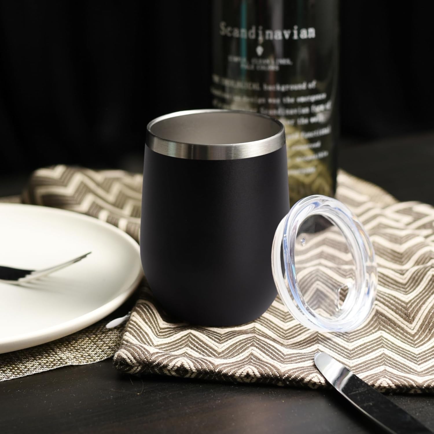 Stainless Steel Wine Tumbler Bulk with Lid, Personalized Insulated Tumblers Set, 12Oz Travel Coffee Cups Pack of 12, Black