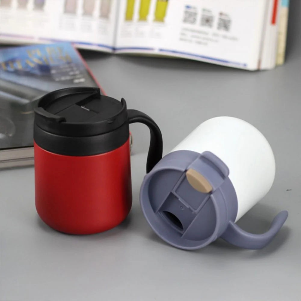 12 OZ Coffee Travel Mug Cup Stainless Steel Insulated Tumbler Handle Splash Proof Lid Straw Opening Double Wall Vacuum for Hot Cold Drinks, Ice, Tea, Camping
