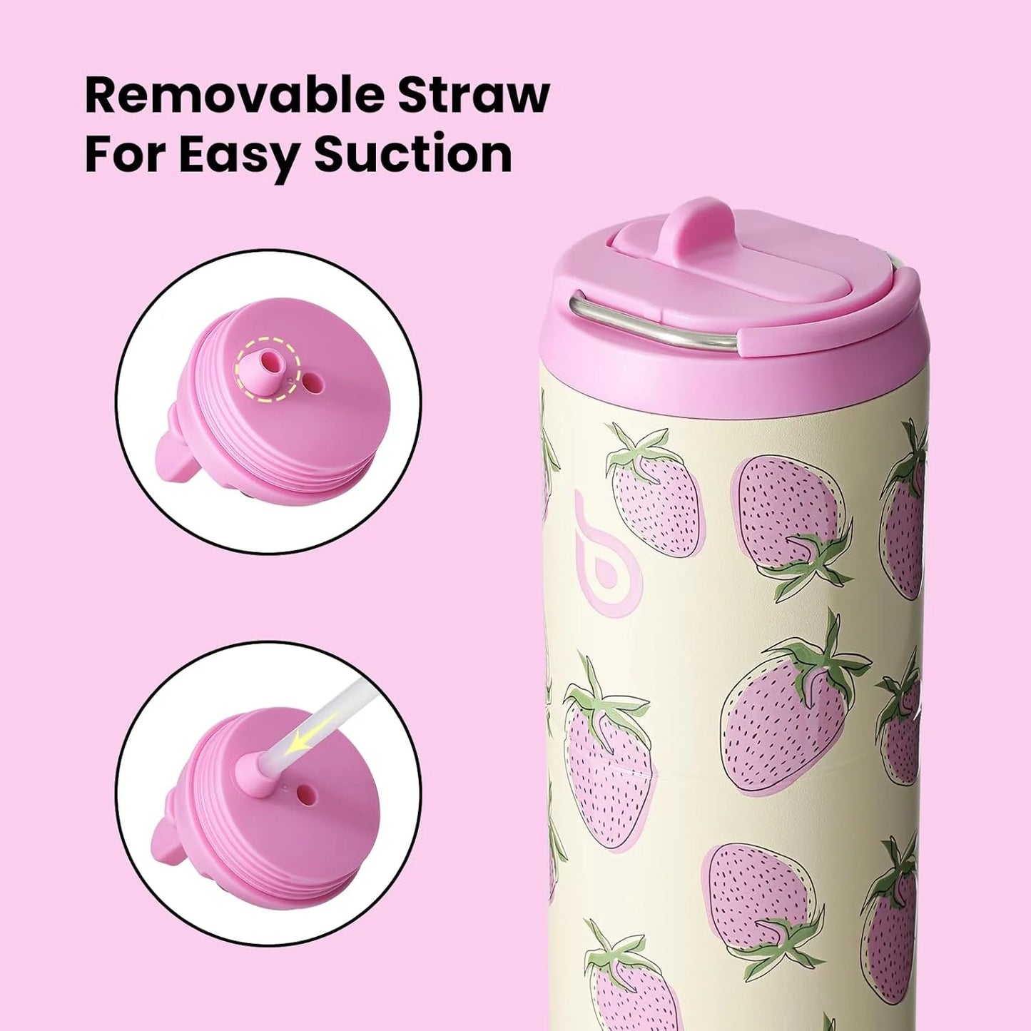 Insulated Water Bottle 24Oz with Straw Lid and Handle for Sports Travel Gym Stainless Steel Water Bottles Double-Wall Vacuum Metal Leak Proof Bpa-Free Light Sweet Berry