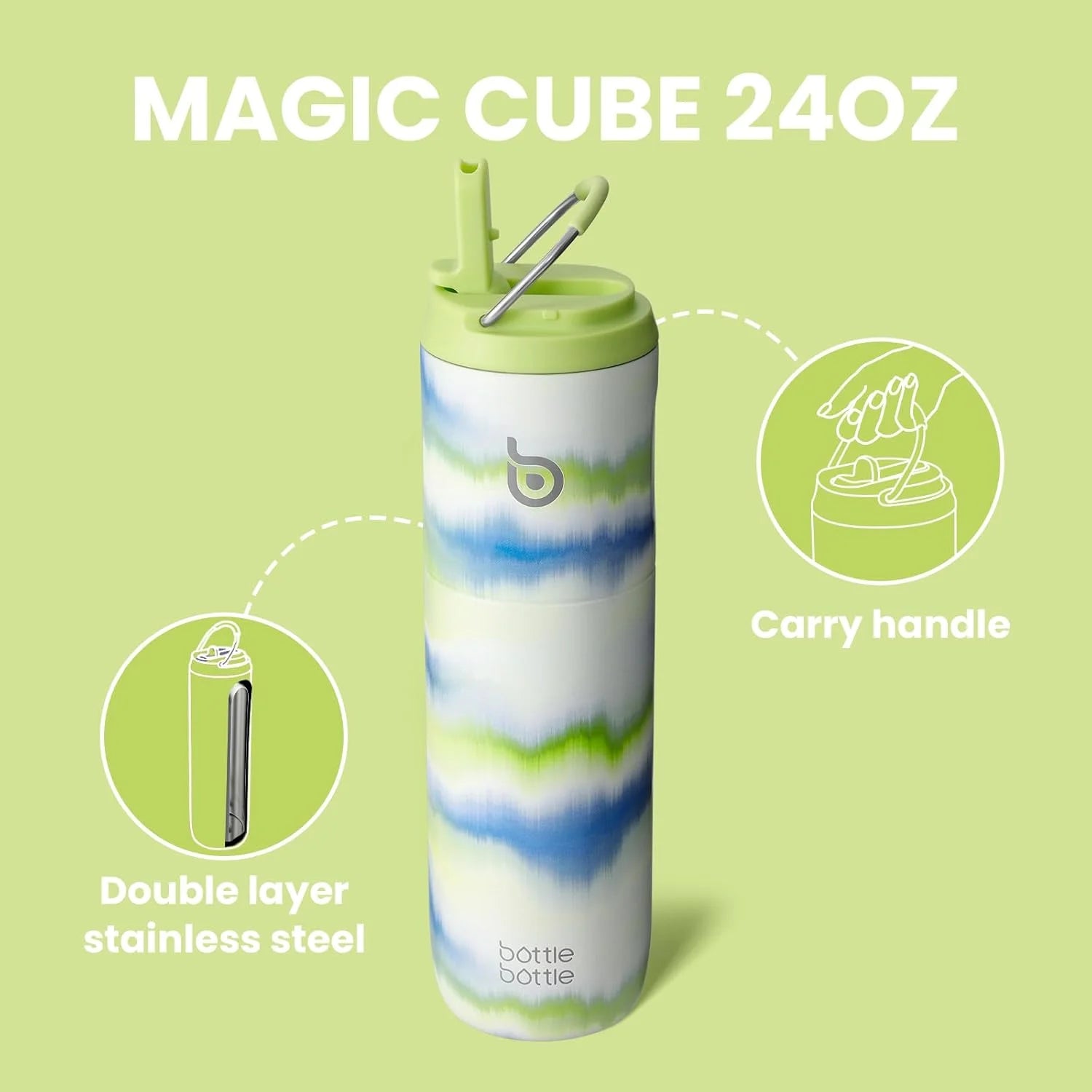Insulated Water Bottle 24Oz with Straw Lid and Handle for Sports Travel Gym Stainless Steel Water Bottles Double-Wall Vacuum Metal Leak Proof Bpa-Free (Mist)