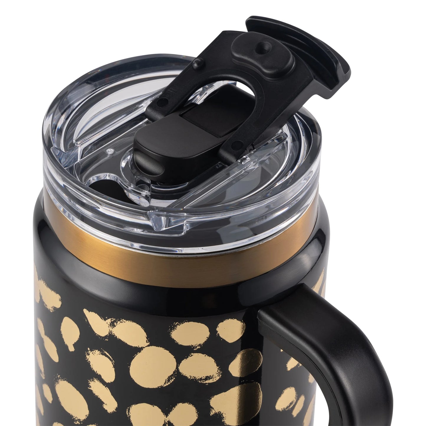 32 Fl Oz Stainless Steel Luna Tumbler with Handle and Dual Straw Lid, Black & Gold Dot