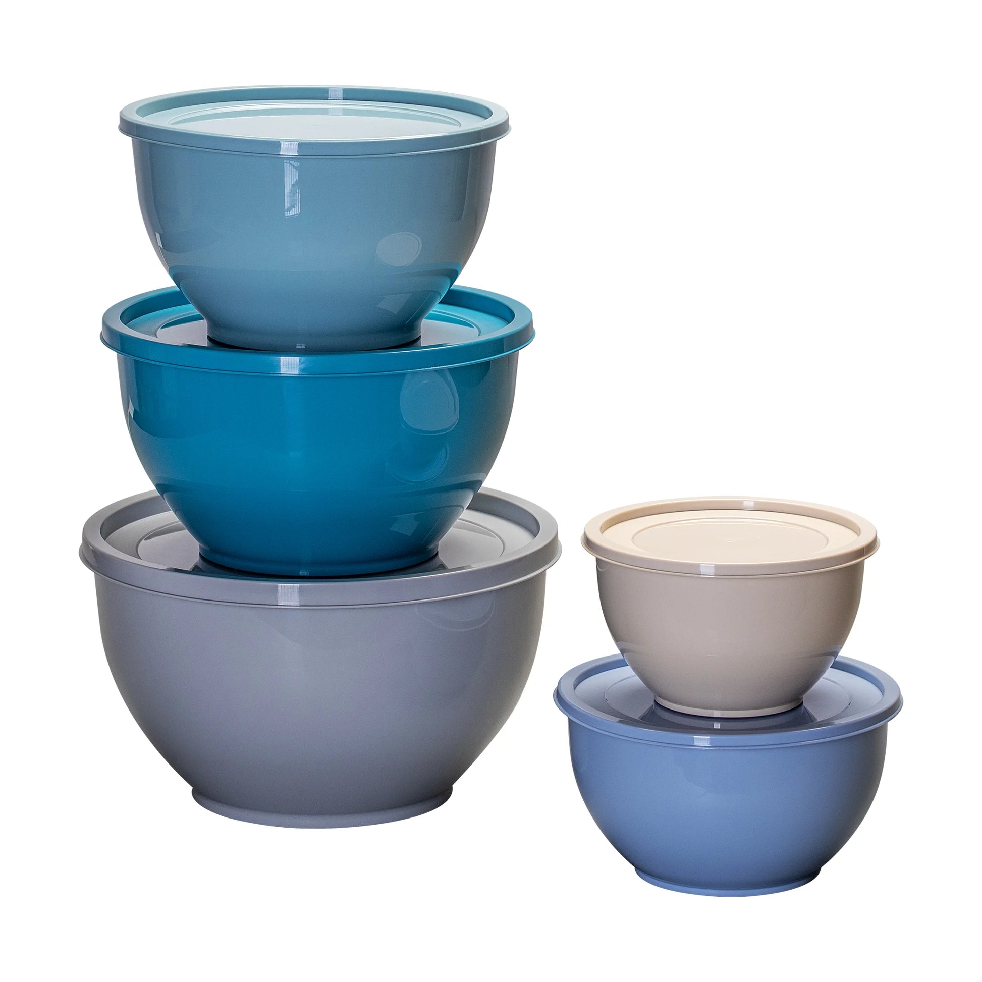 10-Piece Nonslip Nesting Plastic Mixing Bowl Set with Assorted Lids