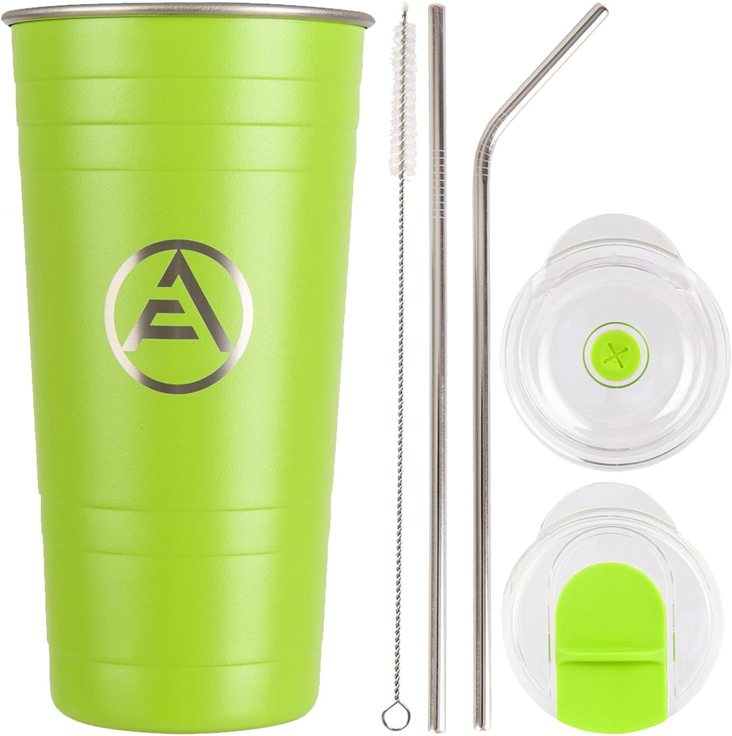 Stainless Steel Coffee Tumbler with Straw, Insulated Tumblers Coffee Travel Mug, 16 Oz Double Wall Thermal Cup for Hot Cold Drinks - Avocado Green