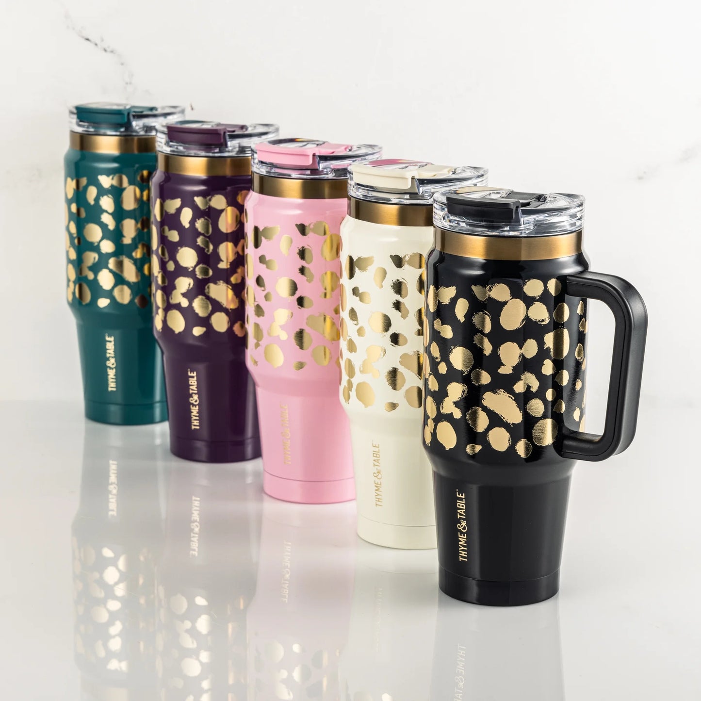 32 Fl Oz Stainless Steel Luna Tumbler with Handle and Dual Straw Lid, Black & Gold Dot