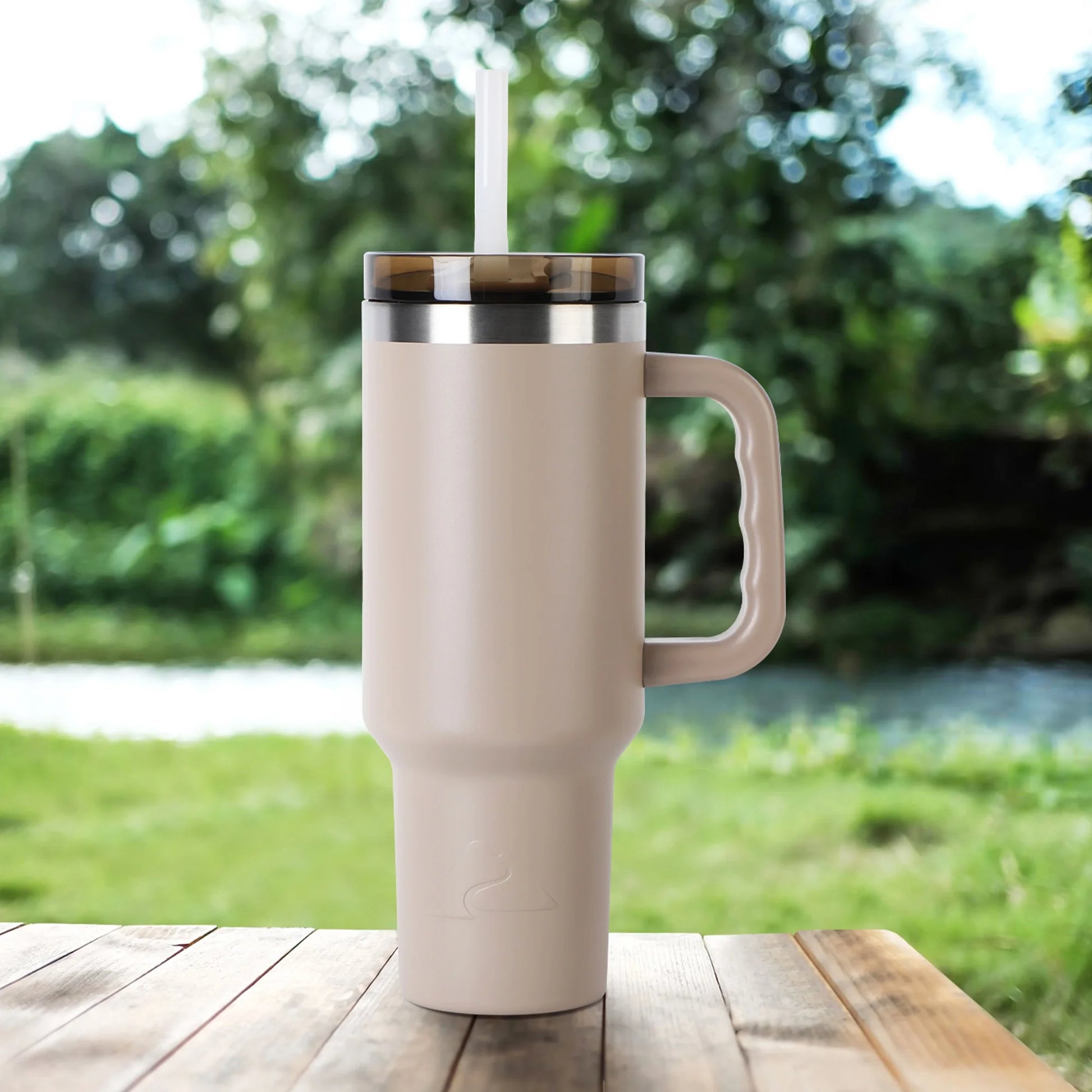 40 Oz Stainless Steel Insulated Tumbler with Handle, Tan