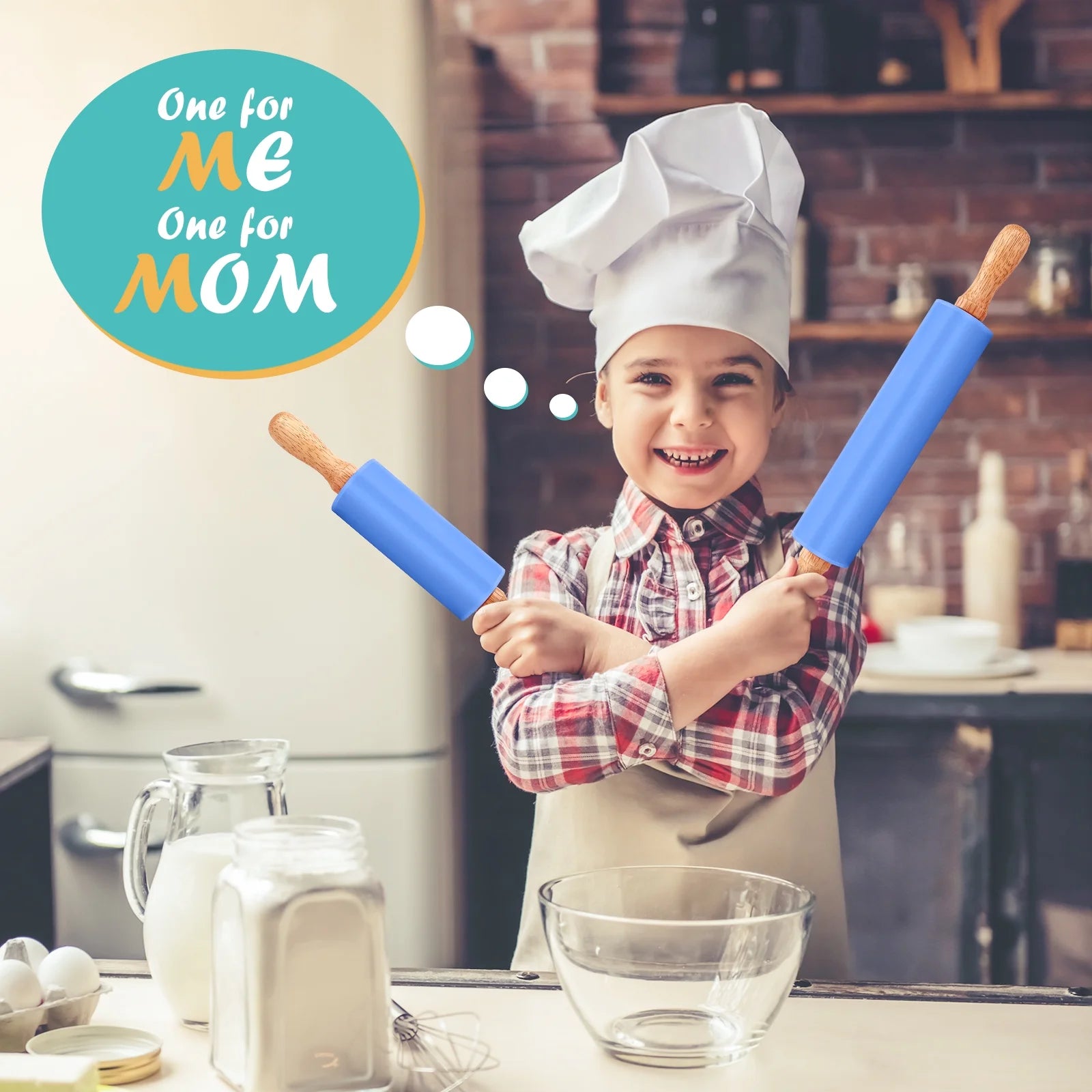 Badiano 2 Pcs Non Stick Wooden Handle 9" 12" Silicone Rolling Pin Sets for Dough Pizza Pastry, Blue