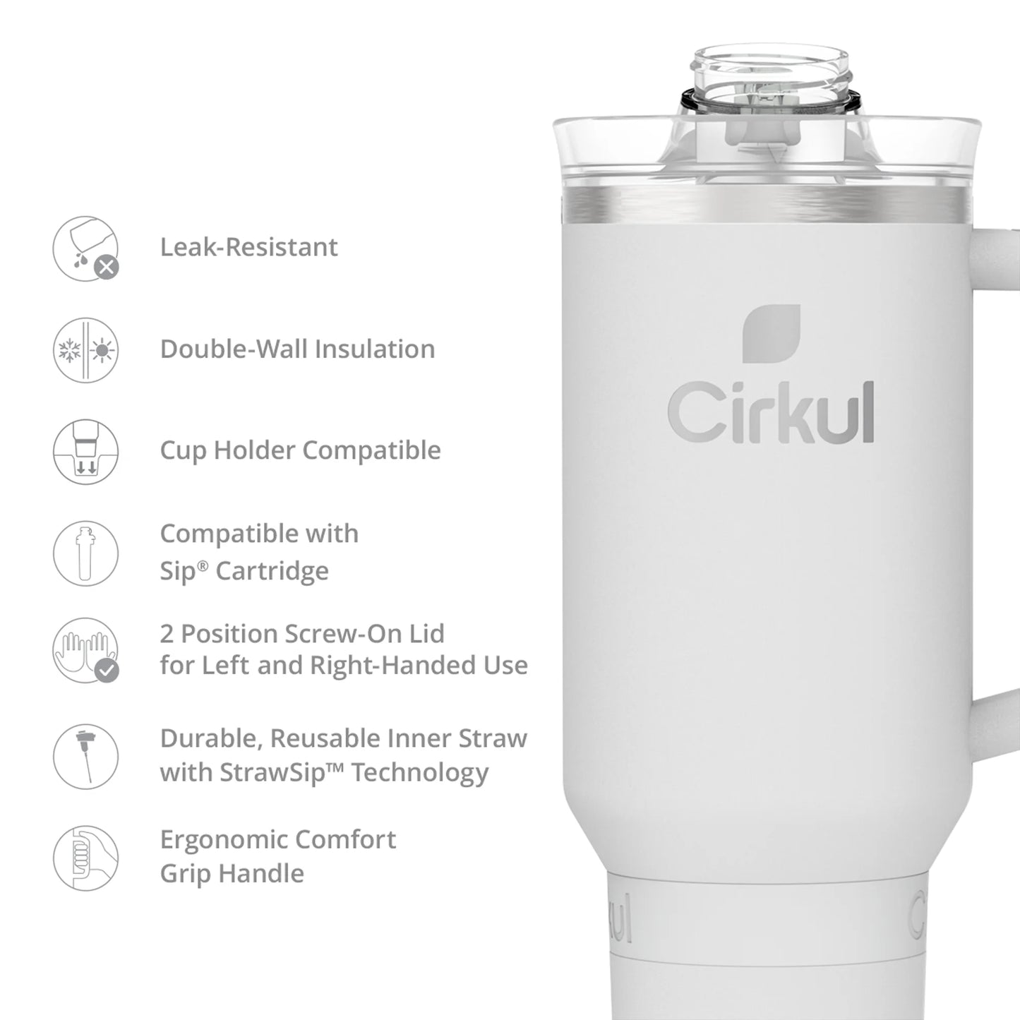 40Oz All-Day Strawsip Double-Wall Insulated Stainless Steel Tumbler with Handle, Fog (Light Gray)