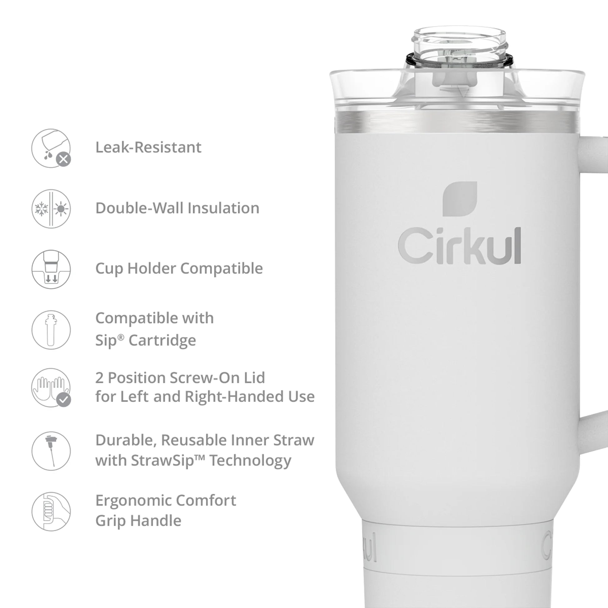 40Oz All-Day Strawsip Double-Wall Insulated Stainless Steel Tumbler with Handle, Fog (Light Gray)