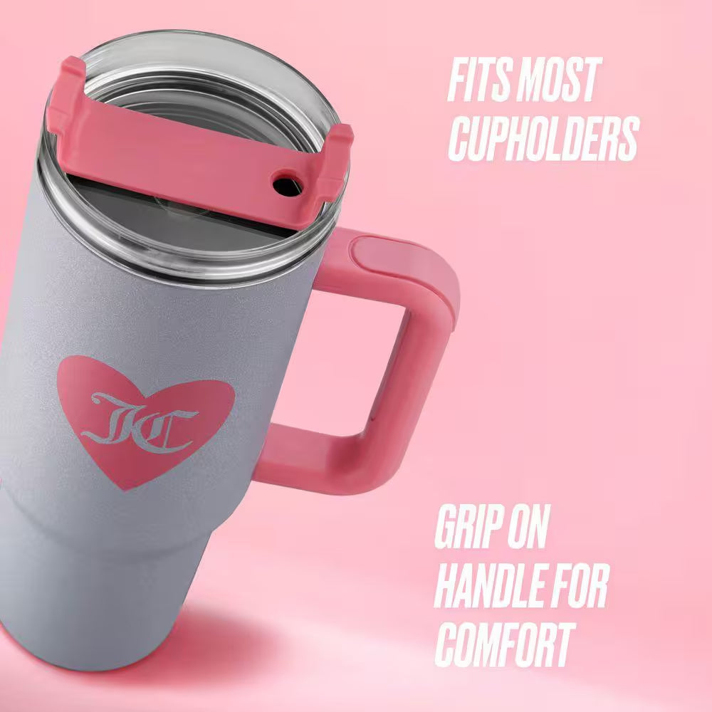 Jetsetter 40 Oz. Glitter Silver Stainless Steel Tumbler with Handle and Straw with Topper