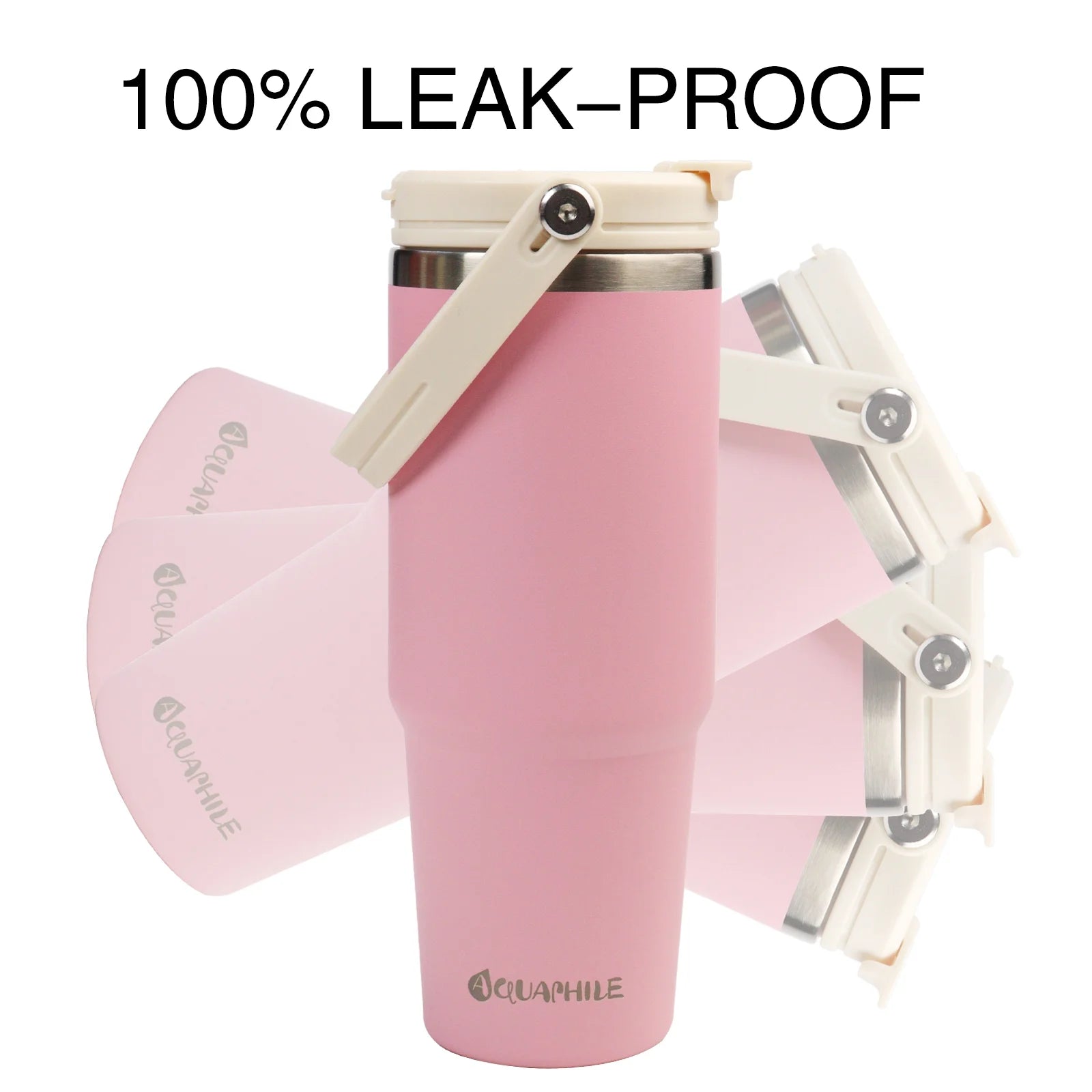 30 Oz Insulated Water Bottles with Straw Lid, Double Walled Vacuum Stainless Steel Travel Tumbler with Handle and Straw, Wide Mouth Thermos Bottle, Pink