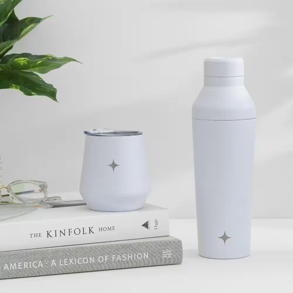 12 Oz. White Stainless Steel Vacuum Insulated Stemless Wine Tumbler with Lid