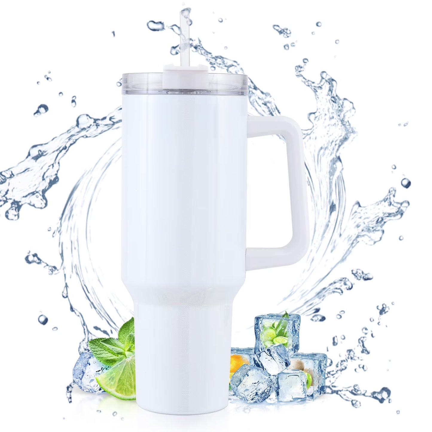 40 Oz Tumbler with Handle and Straw, Travel Mug for Car, 2-In-1 Lid Stainless Steel Tumblers