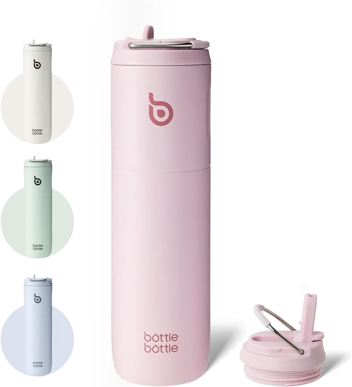 Insulated Water Bottle 24Oz with Straw Lid and Handle for Sports Travel Gym Stainless Steel Water Bottles Double-Wall Vacuum Metal Leak Proof Bpa-Free Light Pink