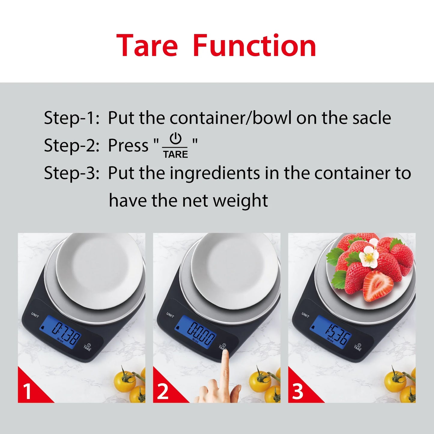 Waterproof Digital Kitchen Scale with Blue Backlit, Black