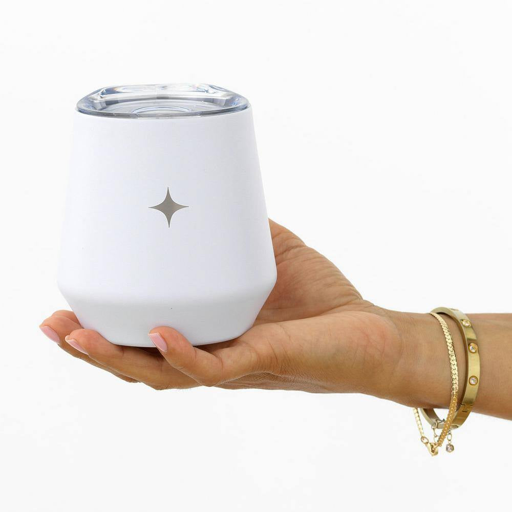 12 Oz. White Stainless Steel Vacuum Insulated Stemless Wine Tumbler with Lid