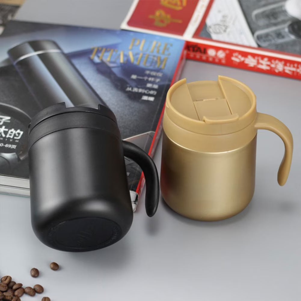 12 OZ Coffee Travel Mug Cup Stainless Steel Insulated Tumbler Handle Splash Proof Lid Straw Opening Double Wall Vacuum for Hot Cold Drinks, Ice, Tea, Camping